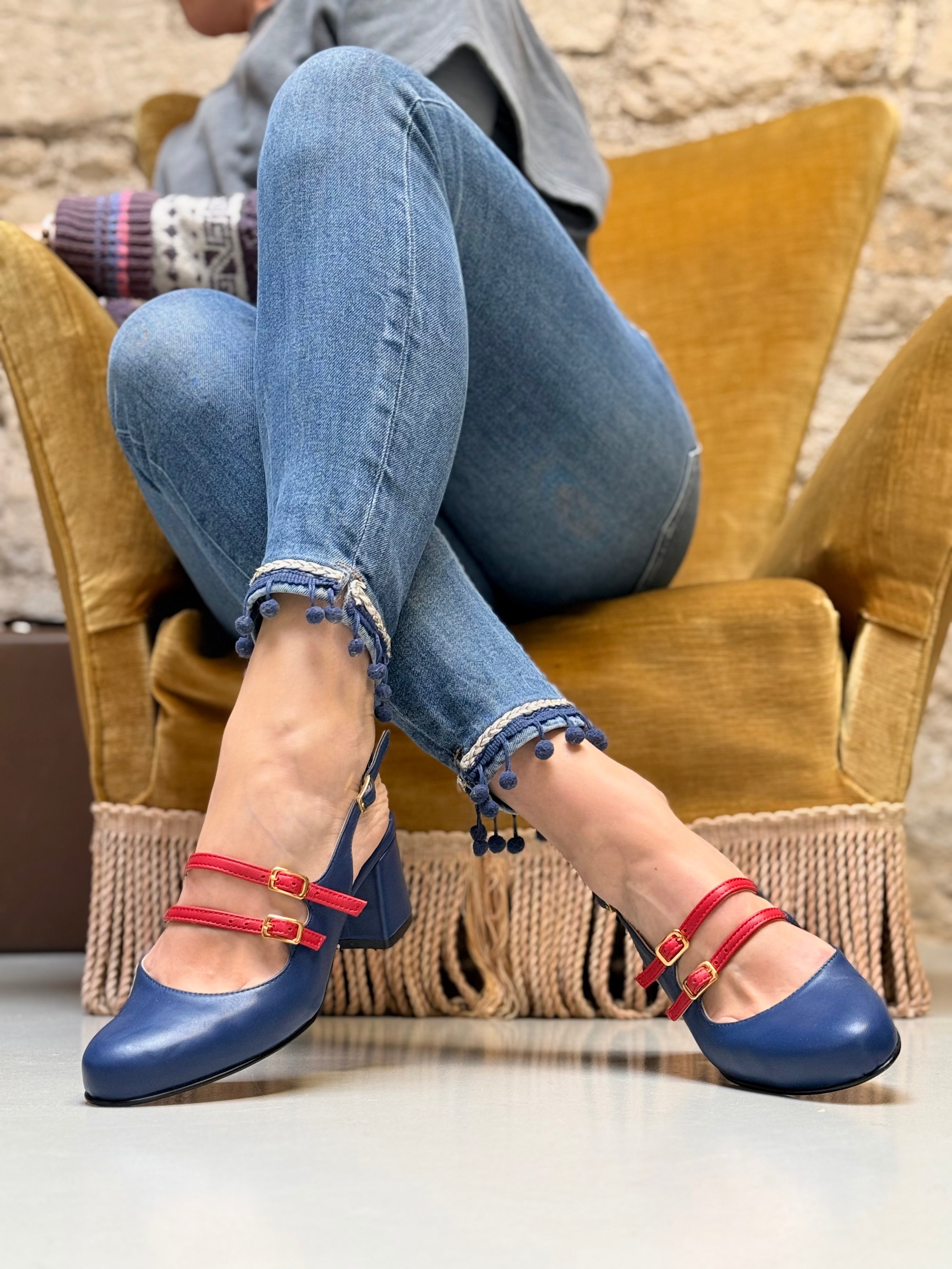 Image of Winona Navy maryjane chanel in nappa blu  tacco 5 - artigianale marchigiana