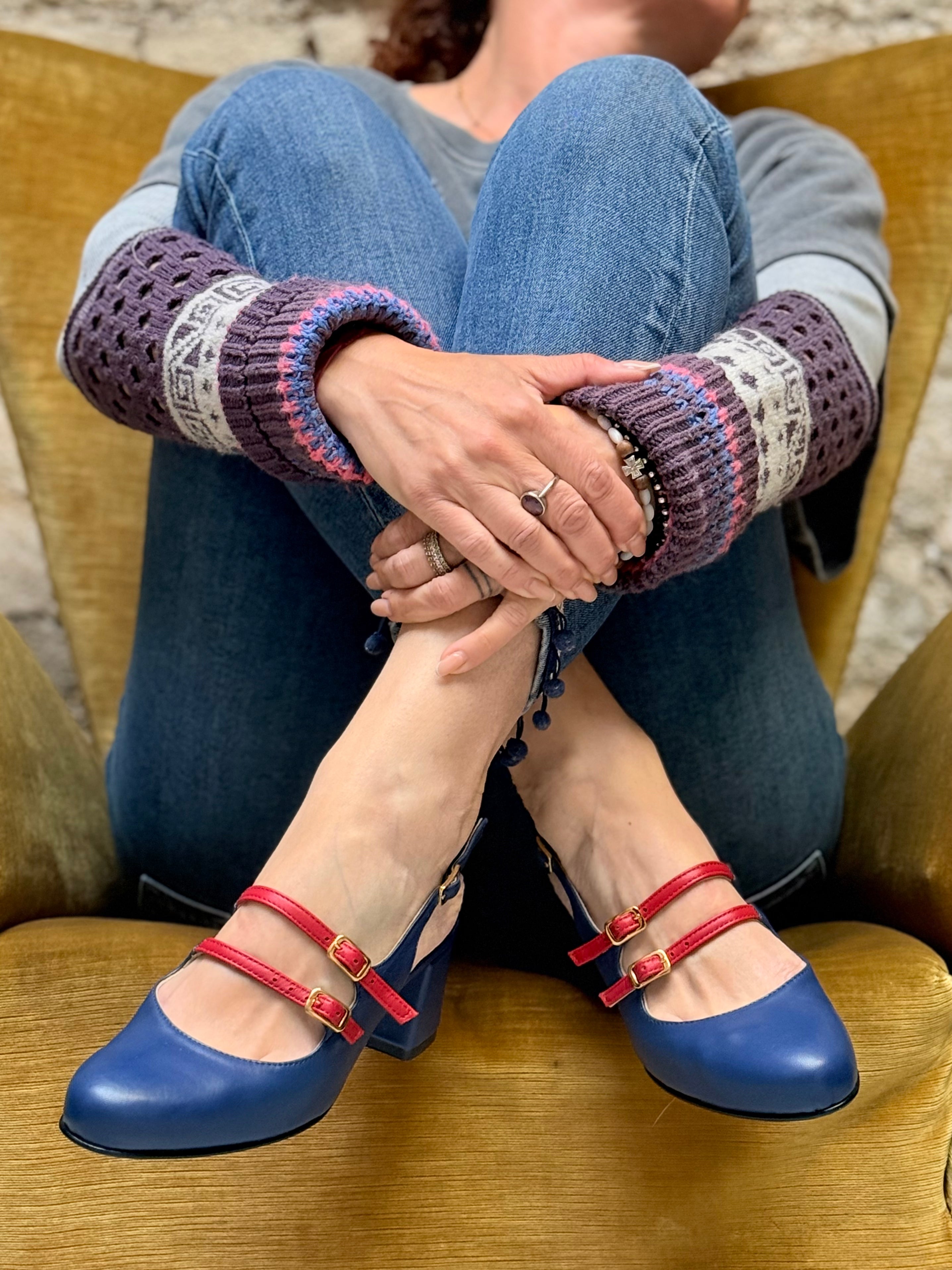 Image of Winona Navy maryjane chanel in nappa blu  tacco 5 - artigianale marchigiana