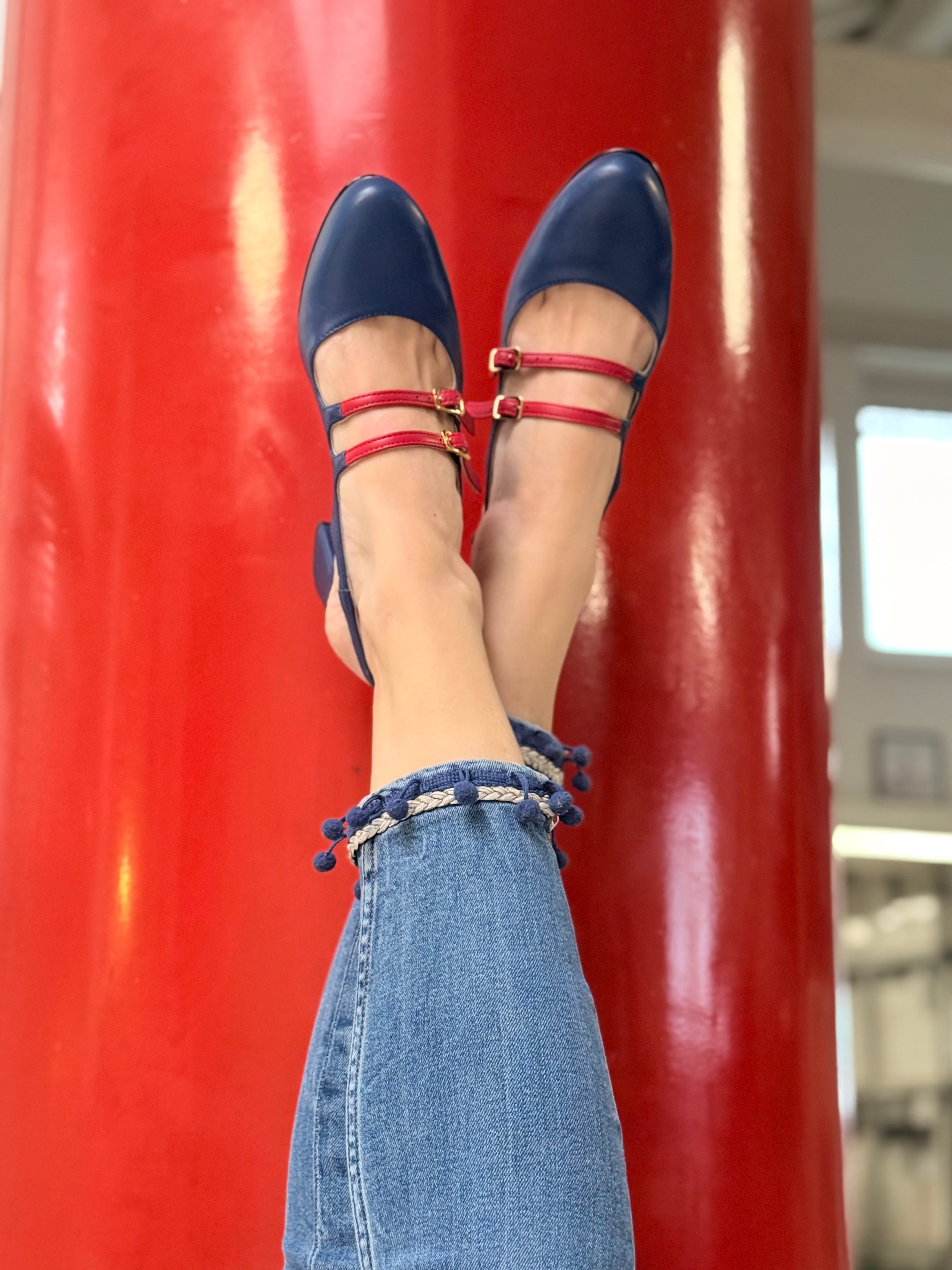 Image of Winona Navy maryjane chanel in nappa blu  tacco 5 - artigianale marchigiana