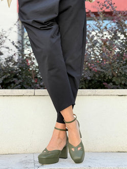 Image of Dolly Mili decollete in nappa verde militare con cinturino - tacco 8.5 - artigianale marchigiana