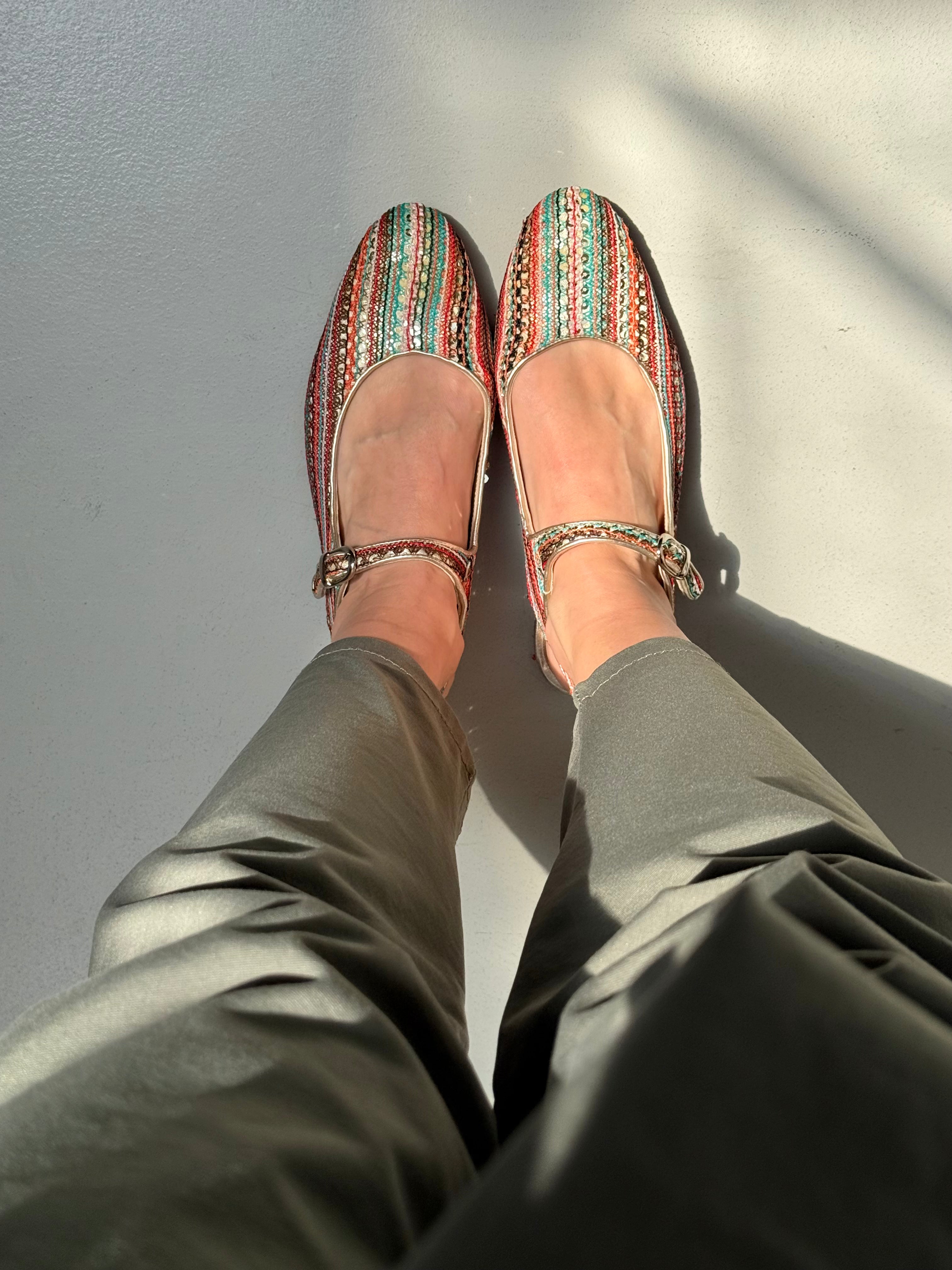 Image of VEG Arlene Multi ballerina slingback in tessuto multicolore artigianale toscana