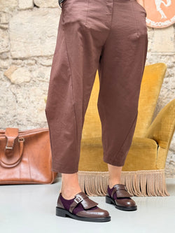 Image of Ops Moka scarpa bassa in nappa marrone e camoscio bordeaux artigianale toscana