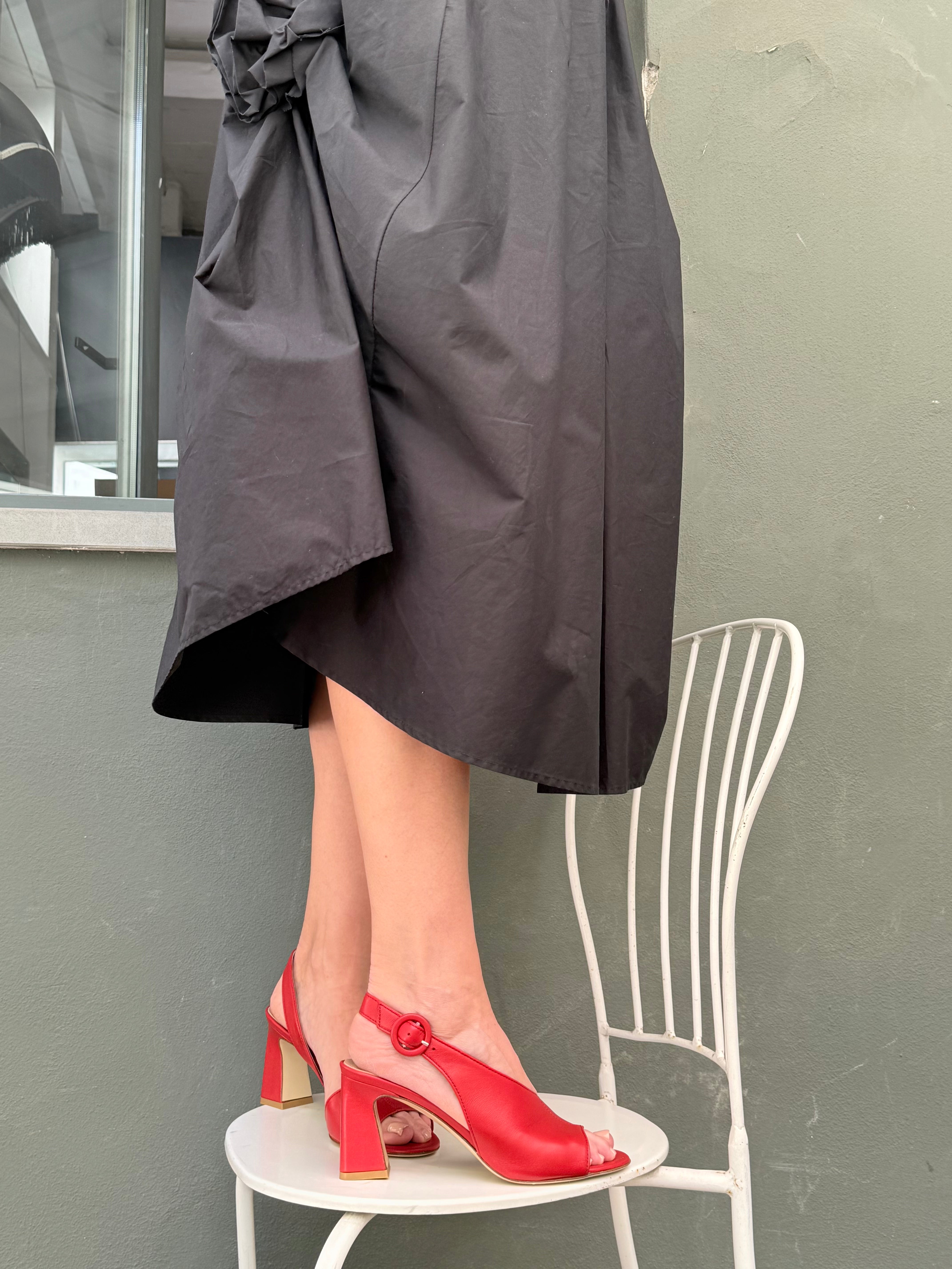 Image of Vinny Red sandalo open toe chanel in nappa rossa tacco 8cm artigianale marchigiana