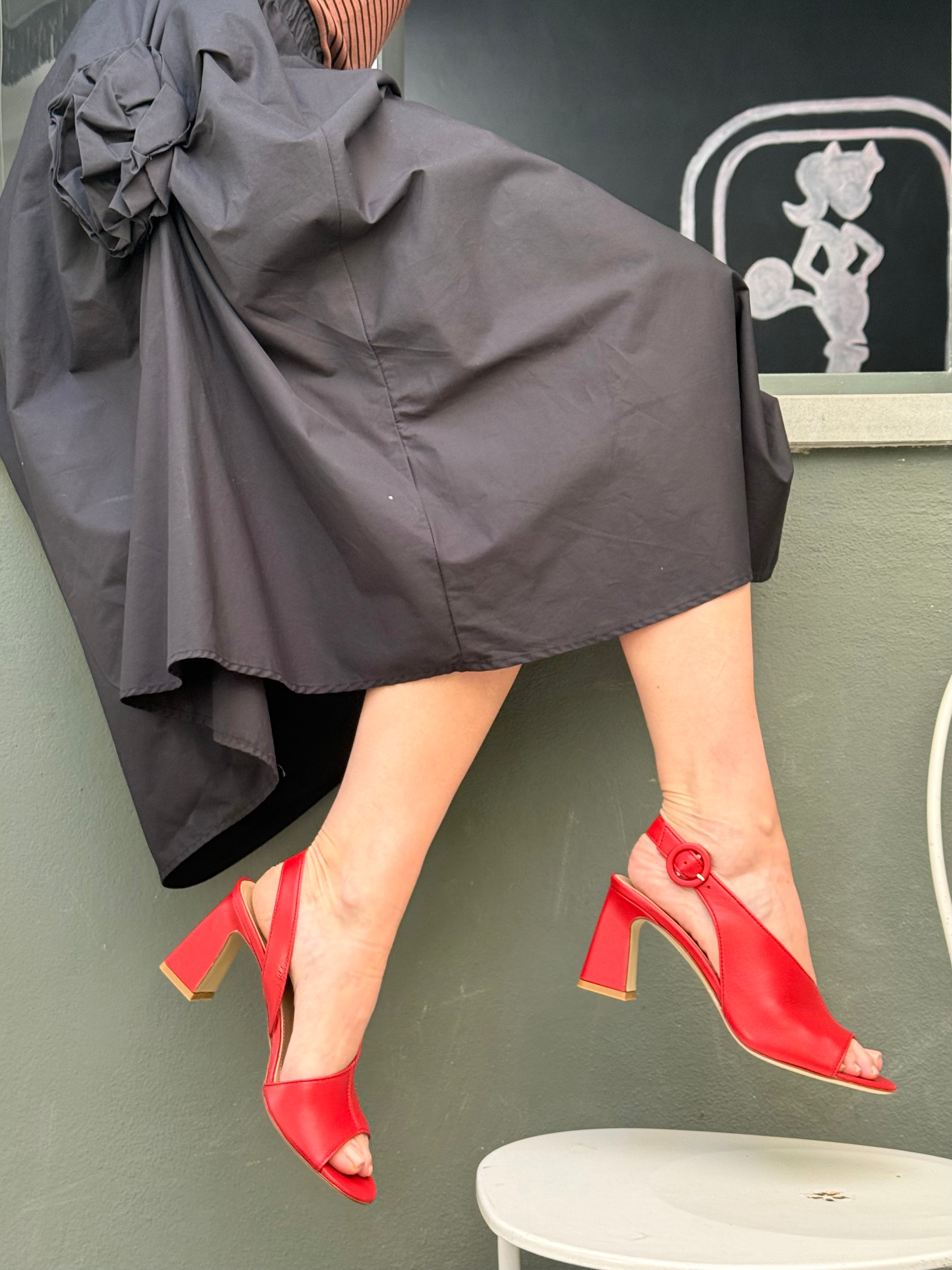 Image of Vinny Red sandalo open toe chanel in nappa rossa tacco 8cm artigianale marchigiana