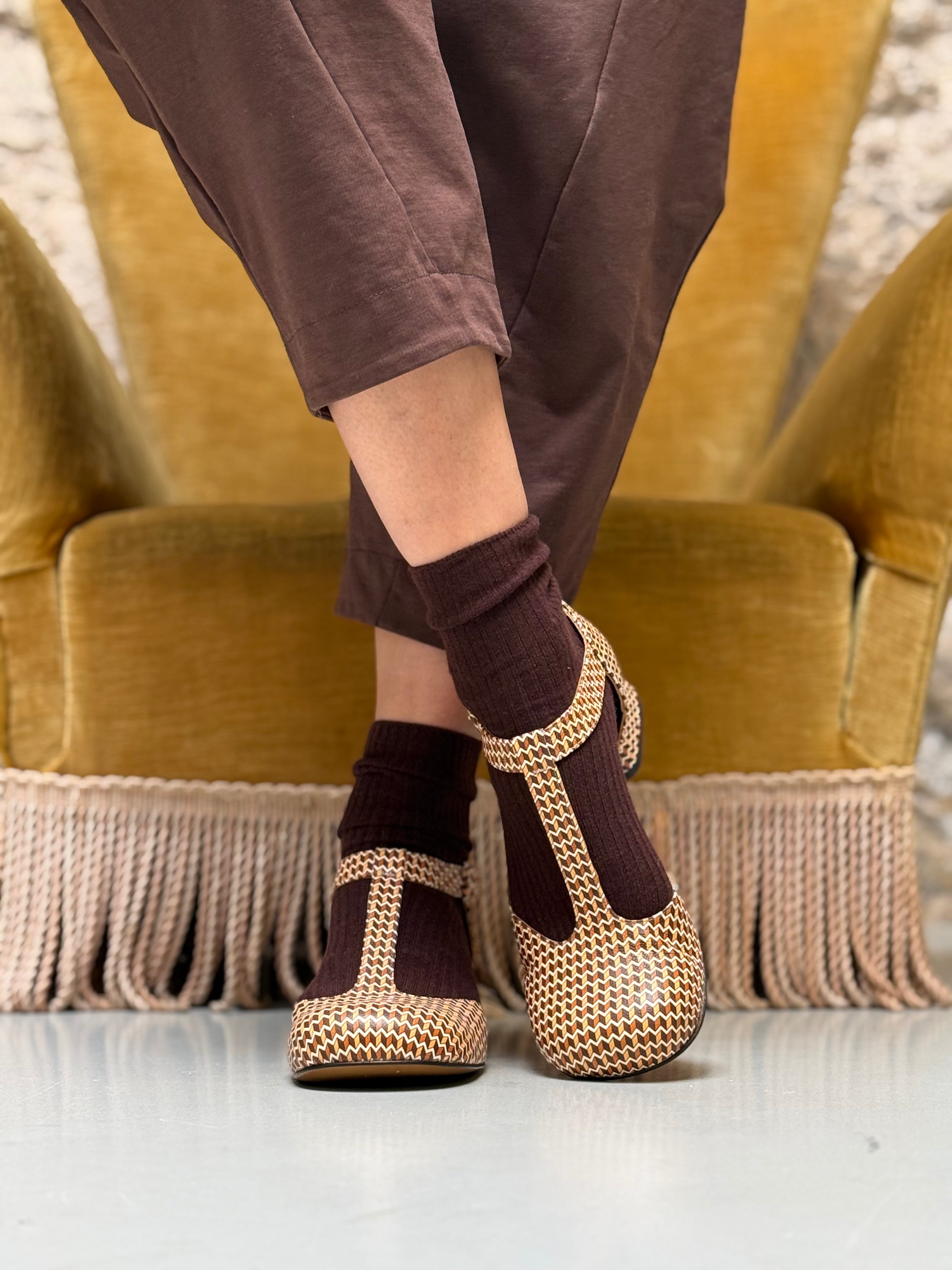 Image of Laos Kubic decollete t-bar in pelle stampata multicolore tacco 3.5cm t-bar lagattaconglistivali