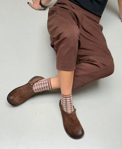 Image of Levante Brown  scarpa bassa in crosta marrone con cerniera tacco 2 cm artigianale