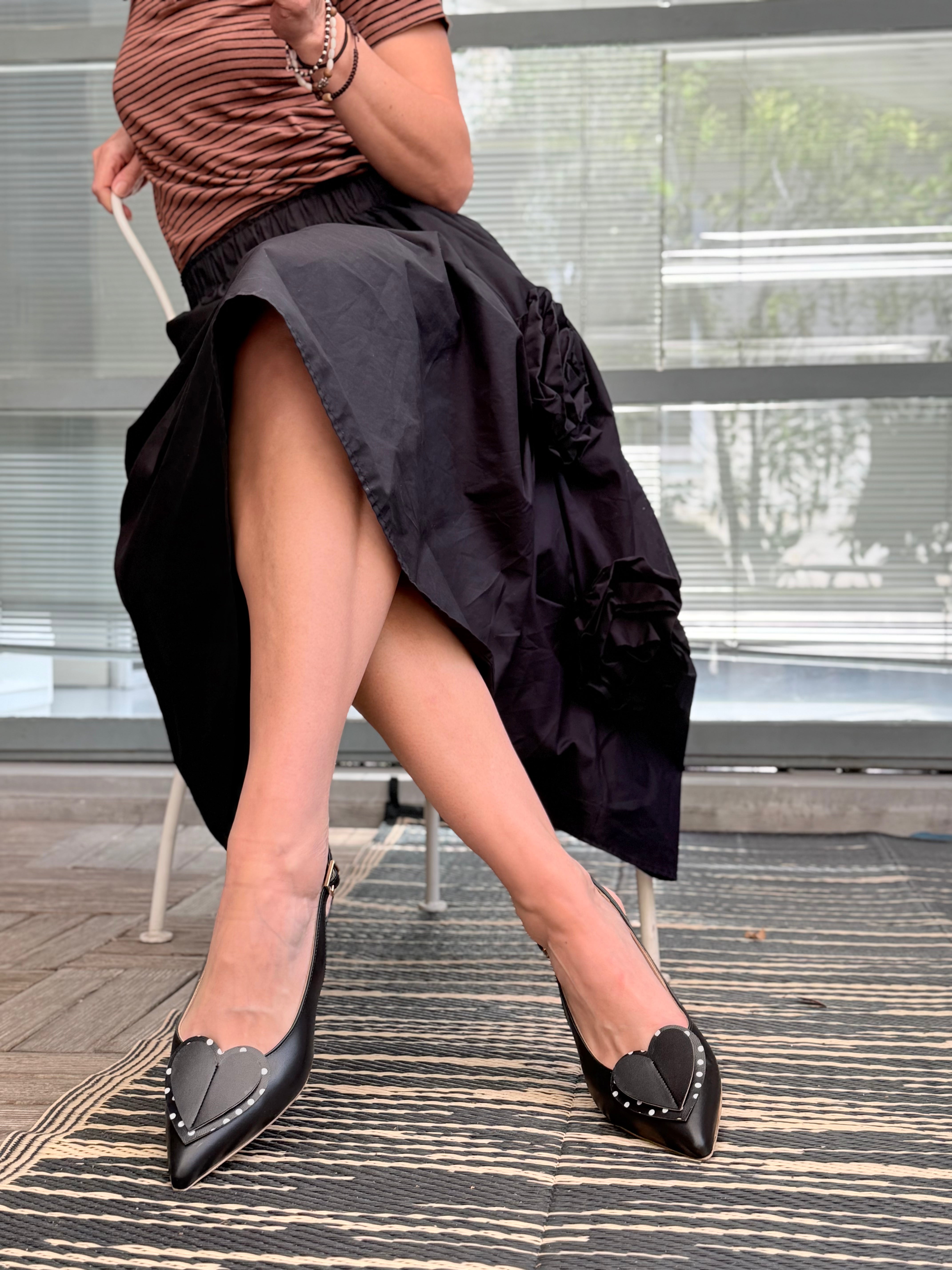 Image of Diana Black chanel in nappa nera tacco 5.5 artigianale pugliese