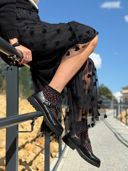 Image of Kola Black bebe t-bar in nappa nera artigianale marchigiana