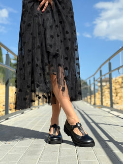 Image of Kola Black bebe t-bar in nappa nera artigianale marchigiana