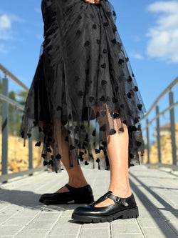 Image of Kola Black bebe t-bar in nappa nera artigianale marchigiana