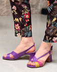 Pat Violet sandalo viola in pelle tacco 6 cm. artigianale