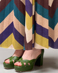 Golia Oliva sandalo con plateau in pelle verde e cinturino artigianale marchigiana