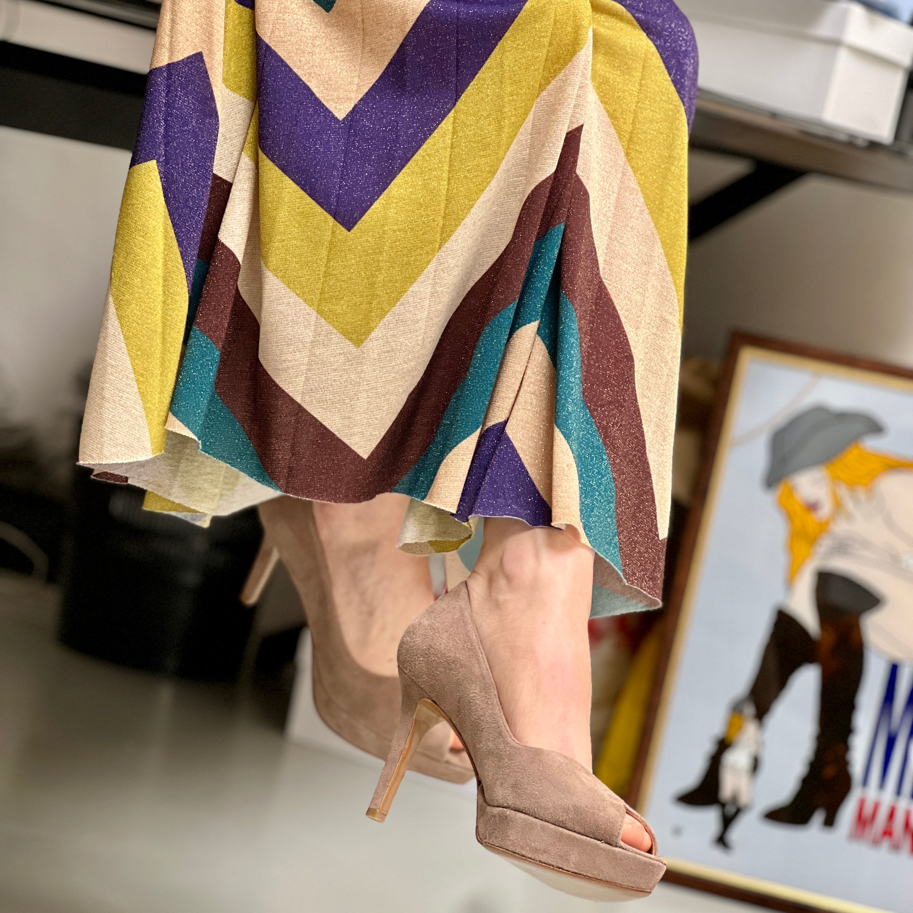 Image of Squid decolletè spuntata beige con plateau e tacco alto artigianale