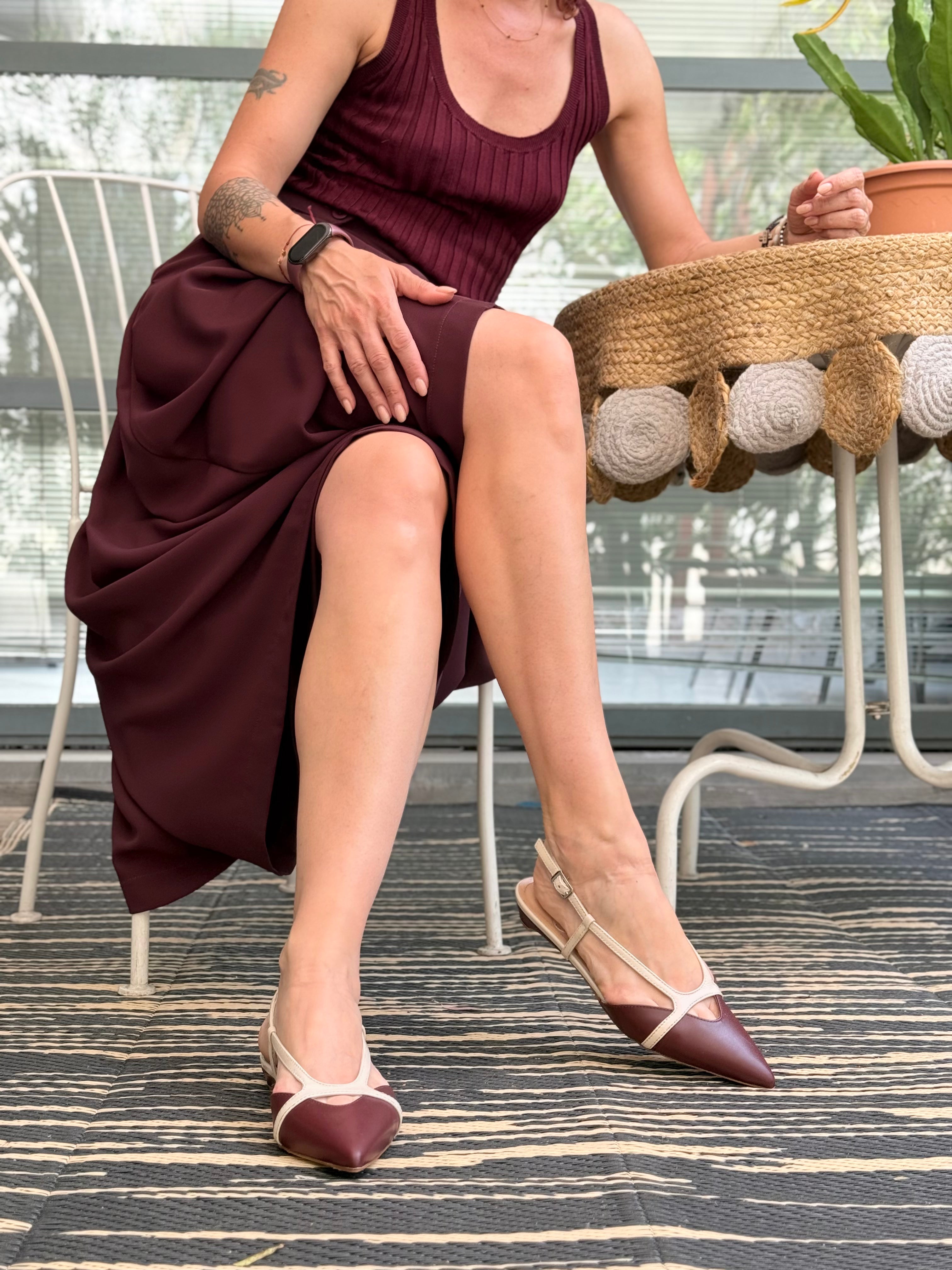 Image of Banfy Wine ballerina chanel in nappa bordeaux tacco 1 artigianale marchigiana