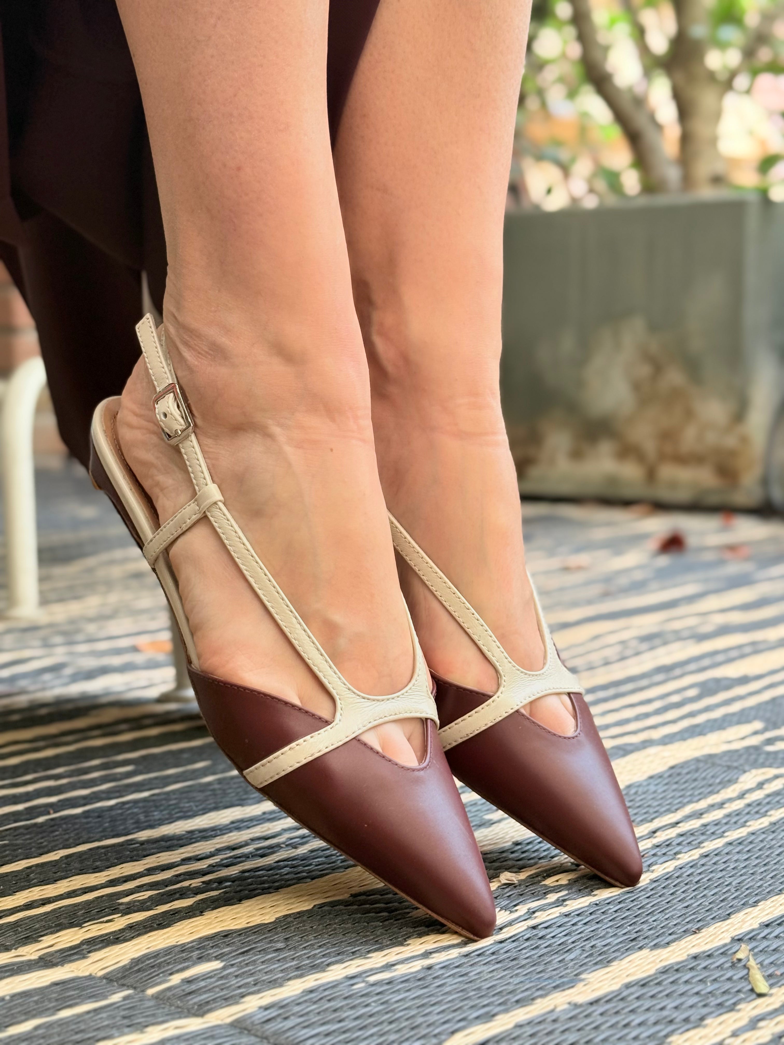 Image of Banfy Wine ballerina chanel in nappa bordeaux tacco 1 artigianale marchigiana