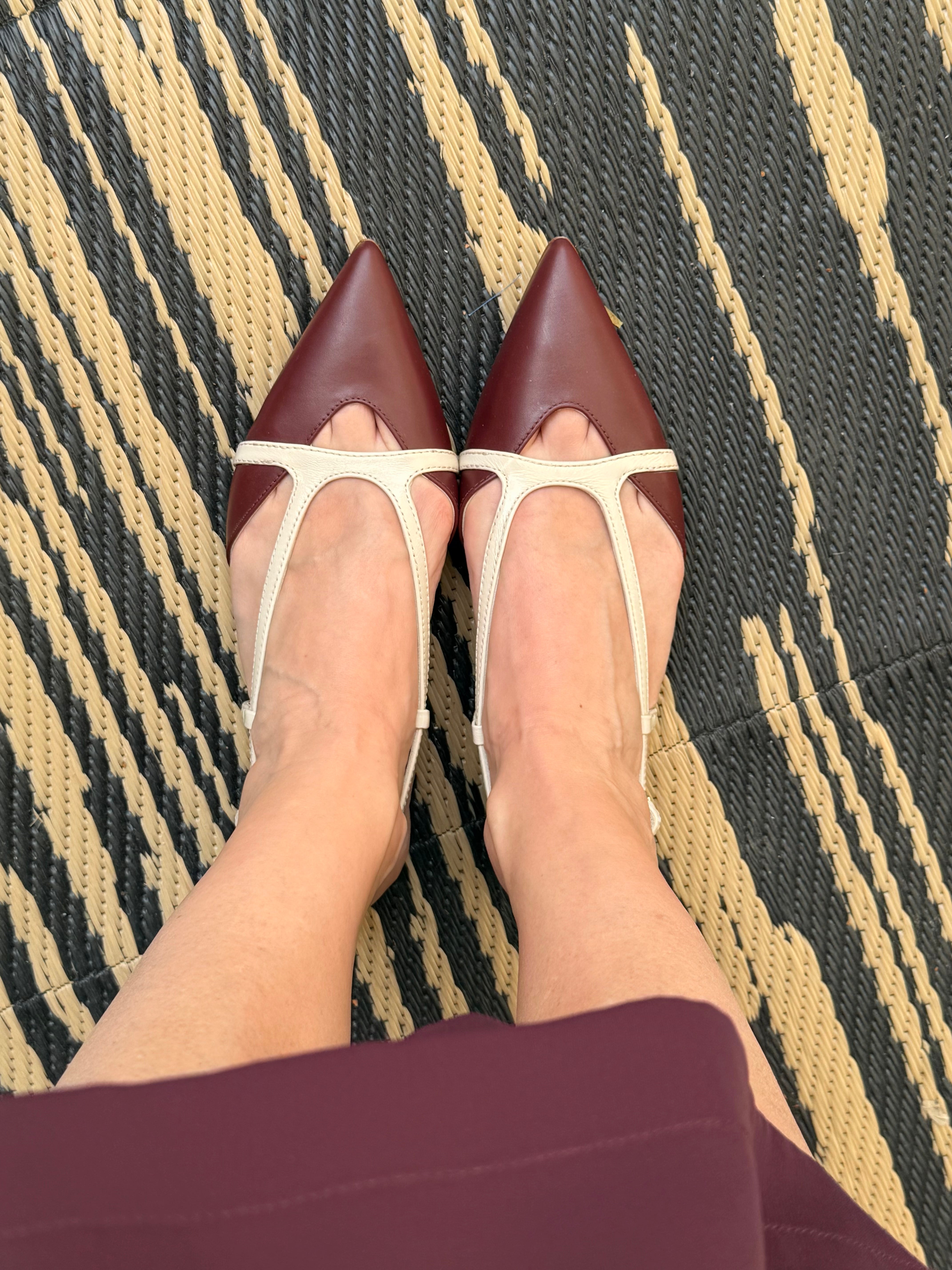 Image of Banfy Wine ballerina chanel in nappa bordeaux tacco 1 artigianale marchigiana