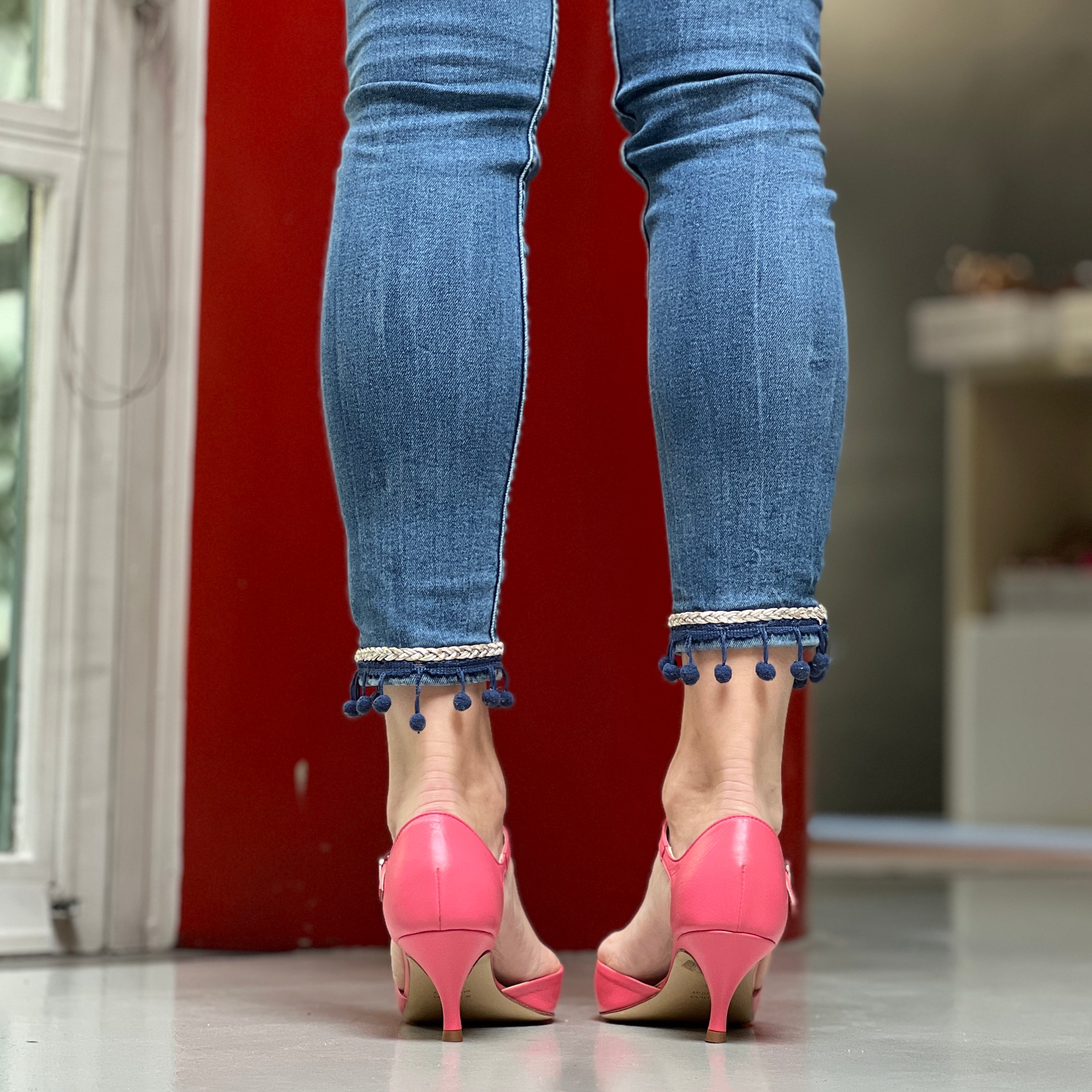 Paulette Pink decollete in nappa rosa con cinturino tacco 6cm artigianale marchigiano