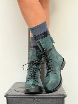 Image of Ramones Green anfibio in nappa e camoscio verde artigianale marchigiana