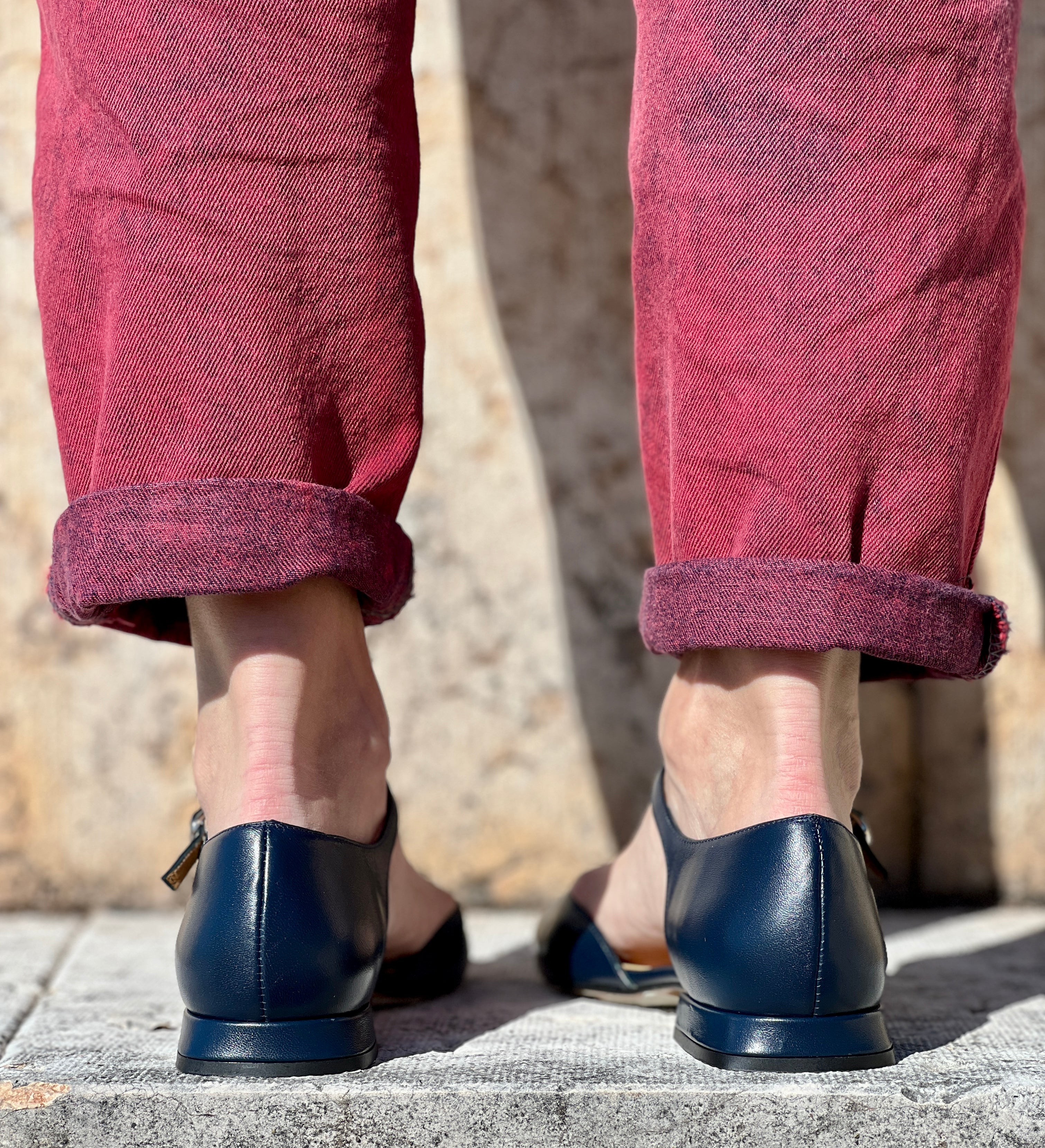 Aflac Blue scarpa bassa in pelle blu t-bar lagattaconglistivali
