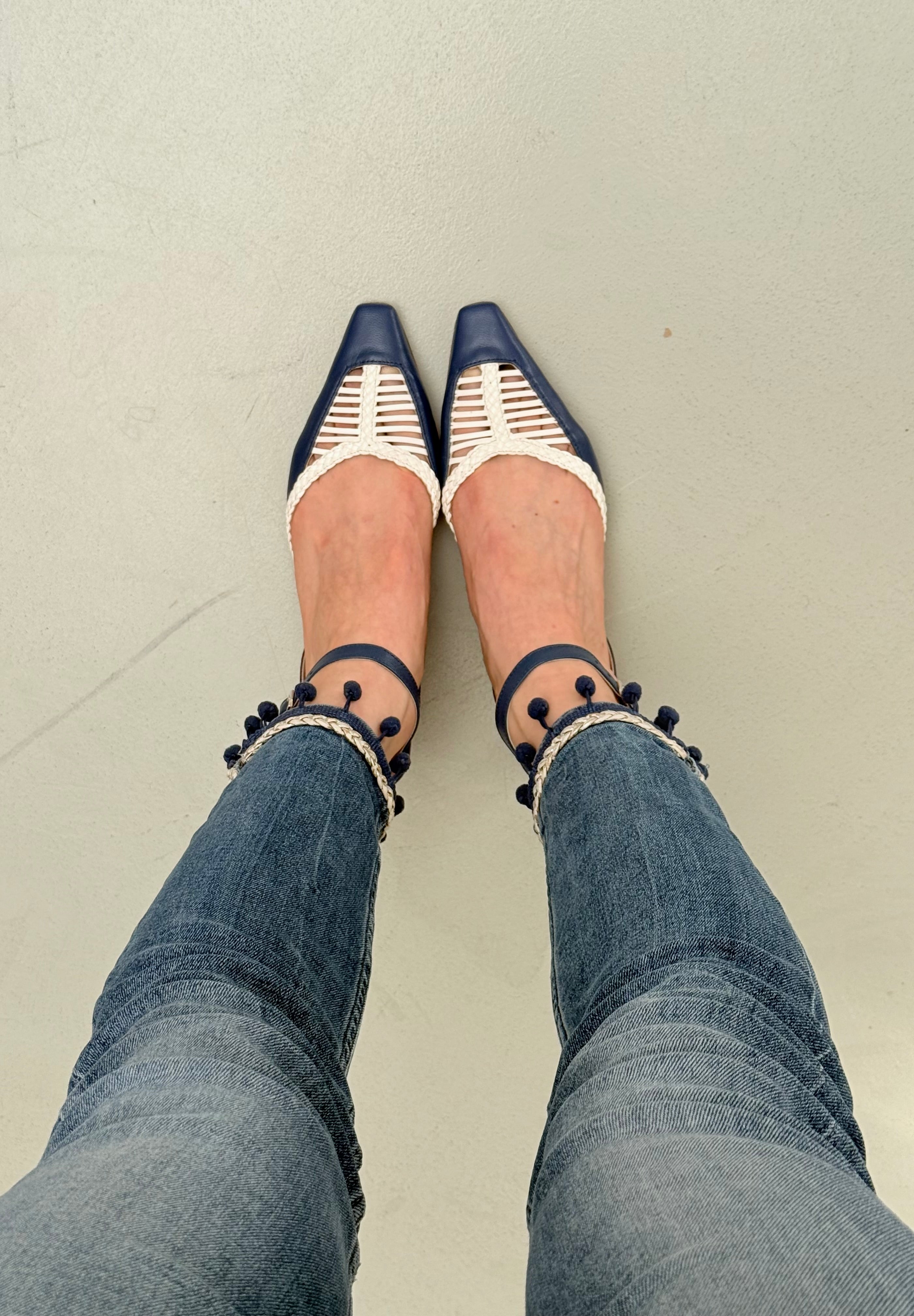 Image of Sfesa  Blue chanel in nappa blue e bianca tacco 5 artigianale marchigiana