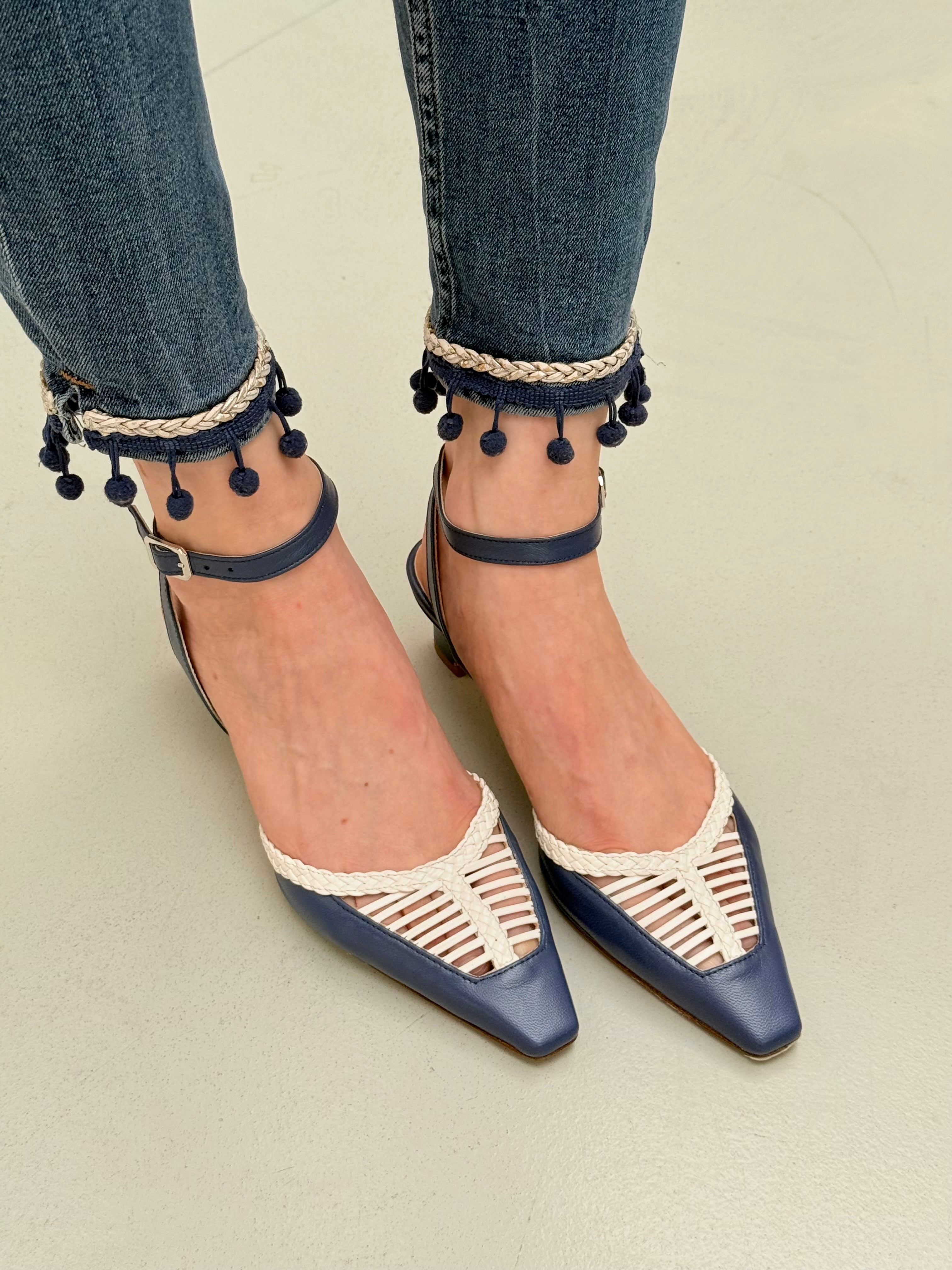 Image of Sfesa  Blue chanel in nappa blue e bianca tacco 5 artigianale marchigiana
