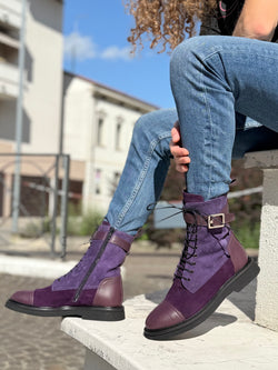 Image of Eagle Purple anfibio allacciato in camoscio viola artigianale marchigiana