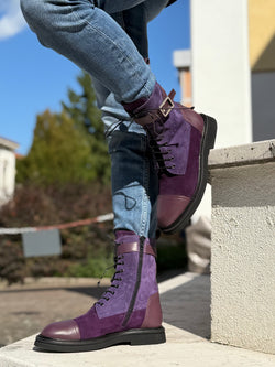 Image of Eagle Purple anfibio allacciato in camoscio viola artigianale marchigiana