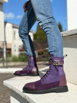 Image of Eagle Purple anfibio allacciato in camoscio viola artigianale marchigiana