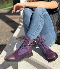 Image of Eagle Purple anfibio allacciato in camoscio viola artigianale marchigiana