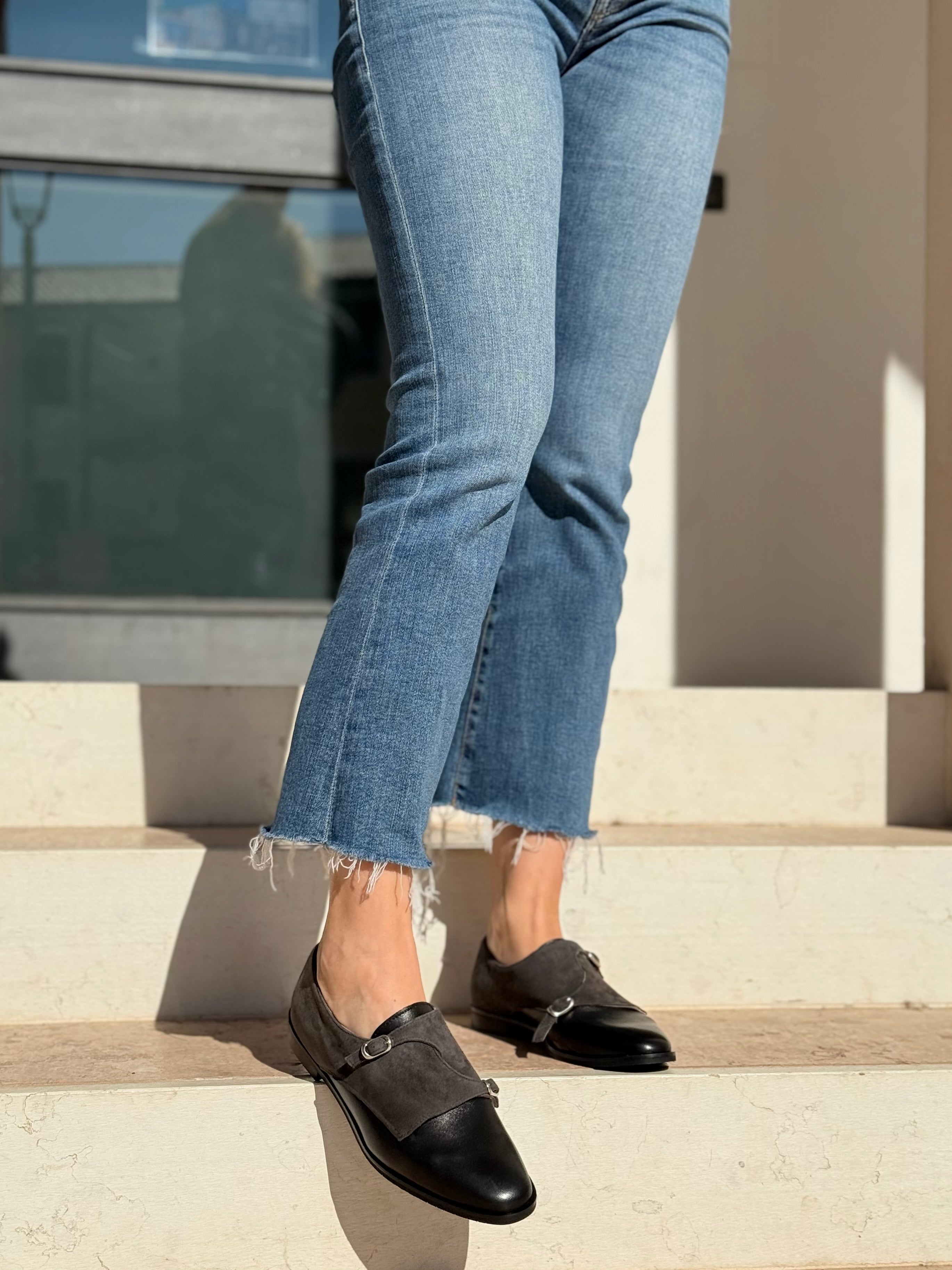 Image of Ramsay Black scarpina bassa in nappa e camoscio nero artigianale toscana