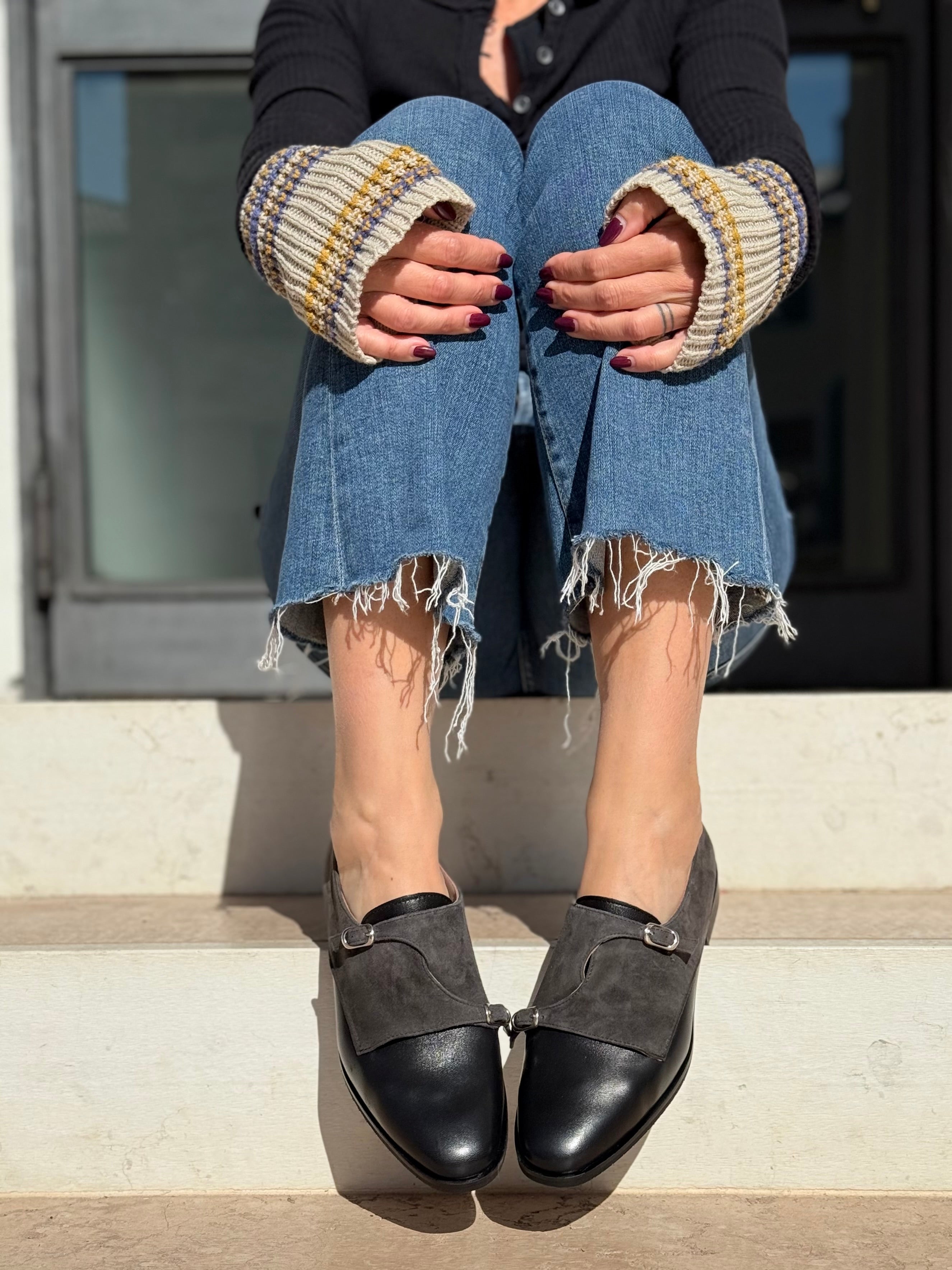 Image of Ramsay Black scarpina bassa in nappa e camoscio nero artigianale toscana