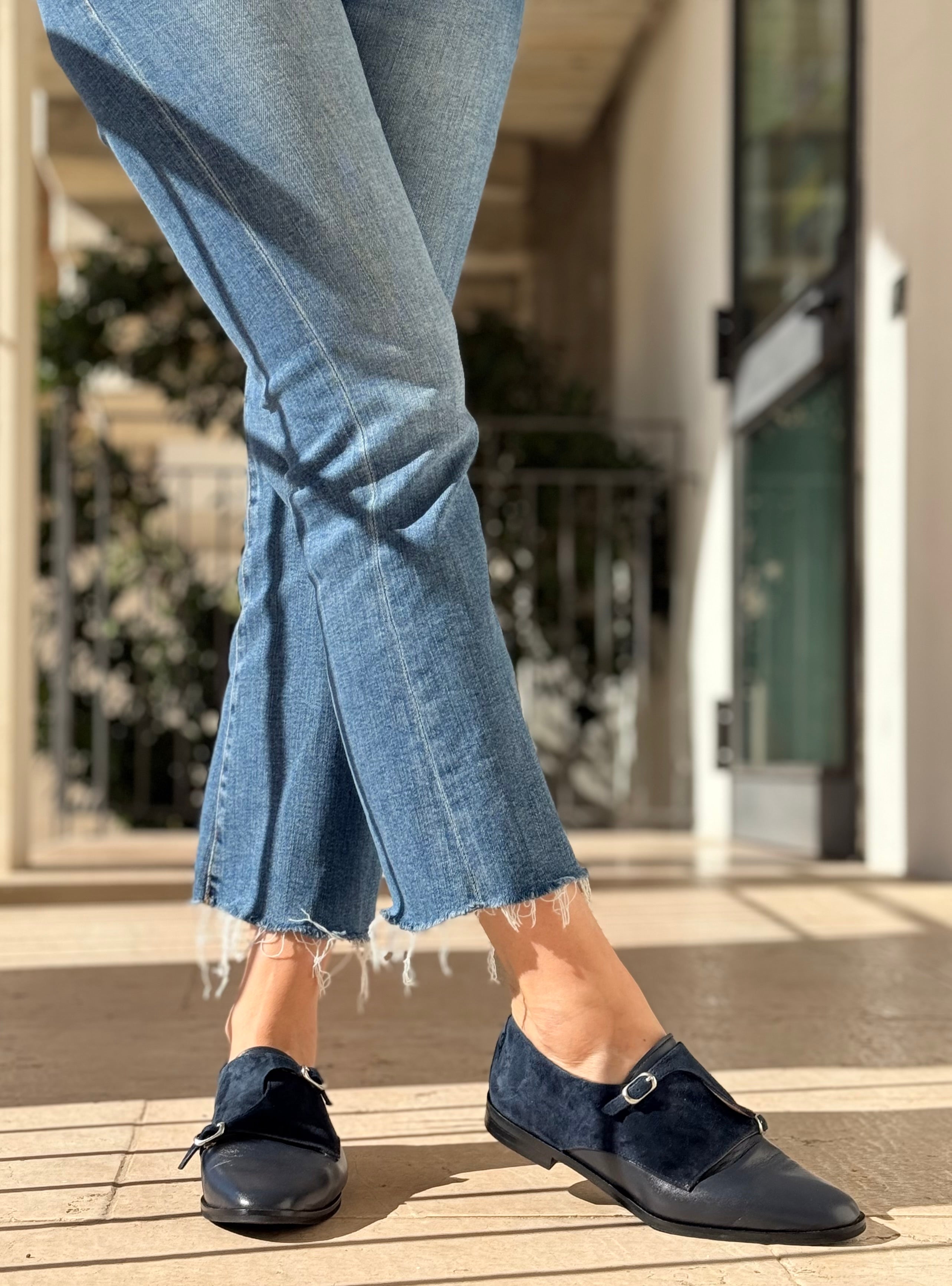 Image of Ramsay Blue scarpina bassa in nappa e camoscio blu artigianale toscana