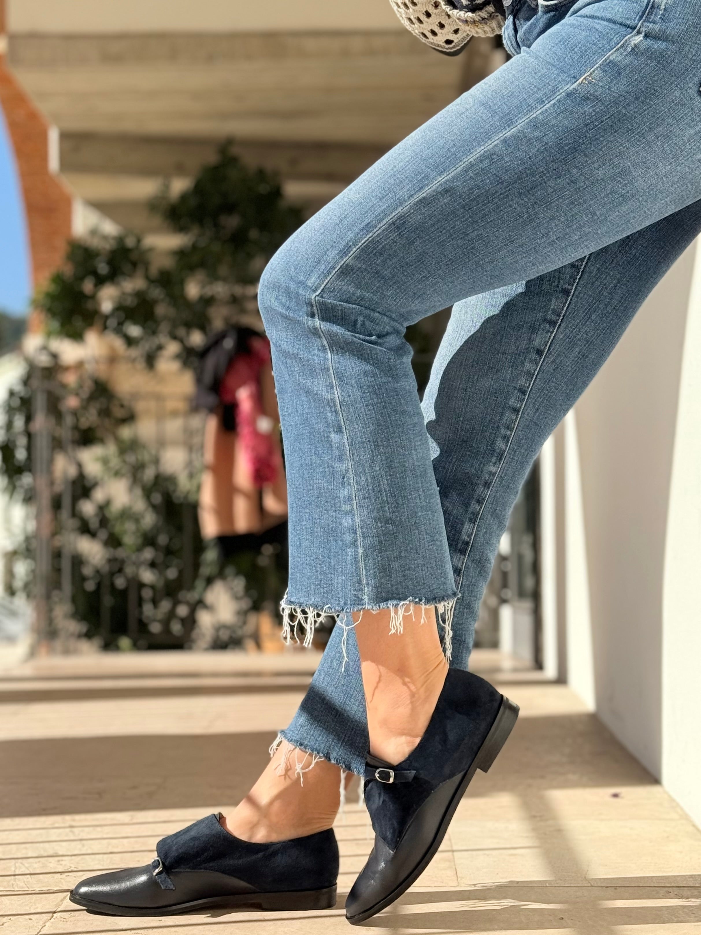 Image of Ramsay Blue scarpina bassa in nappa e camoscio blu artigianale toscana