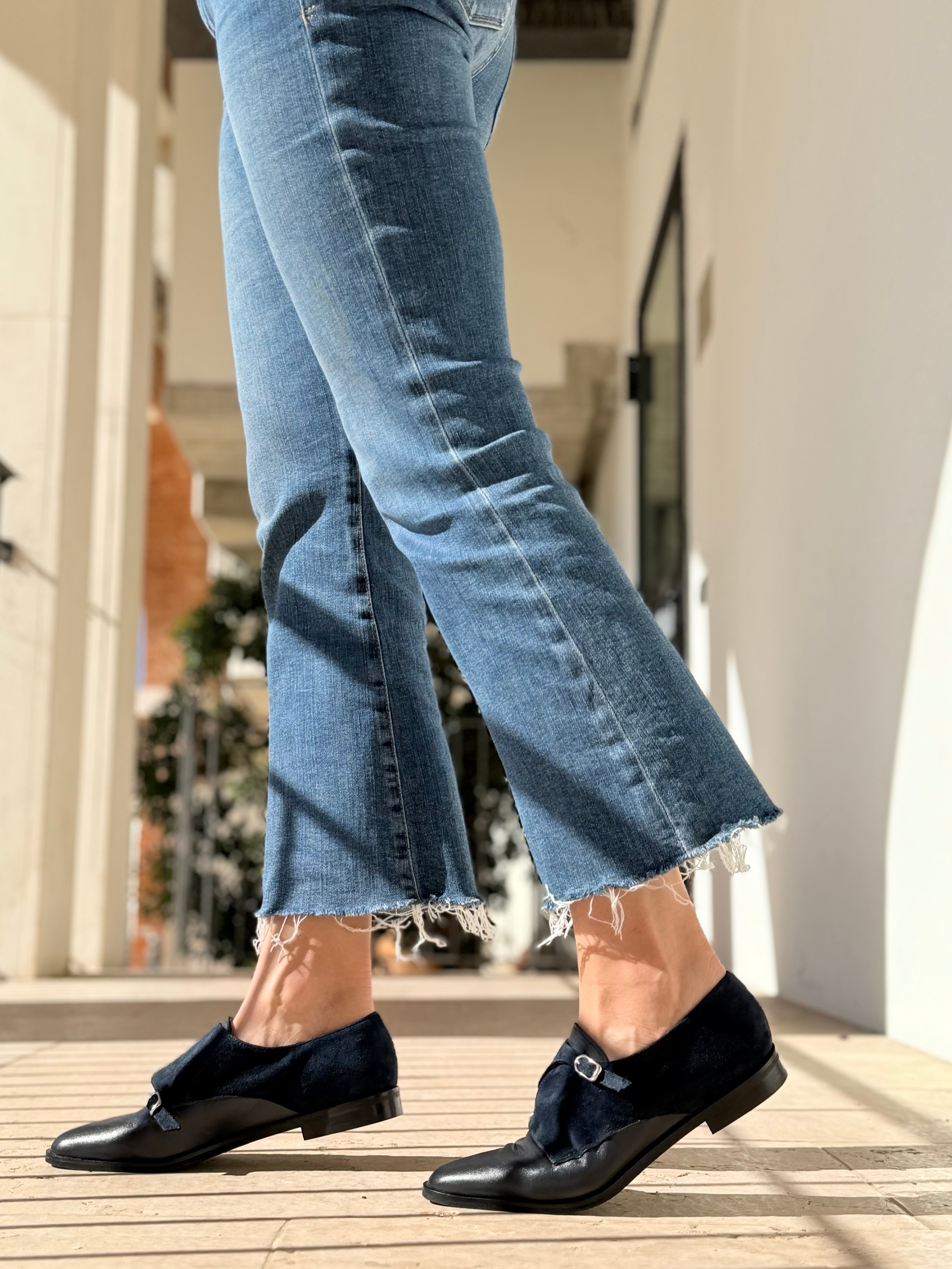 Image of Ramsay Blue scarpina bassa in nappa e camoscio blu artigianale toscana