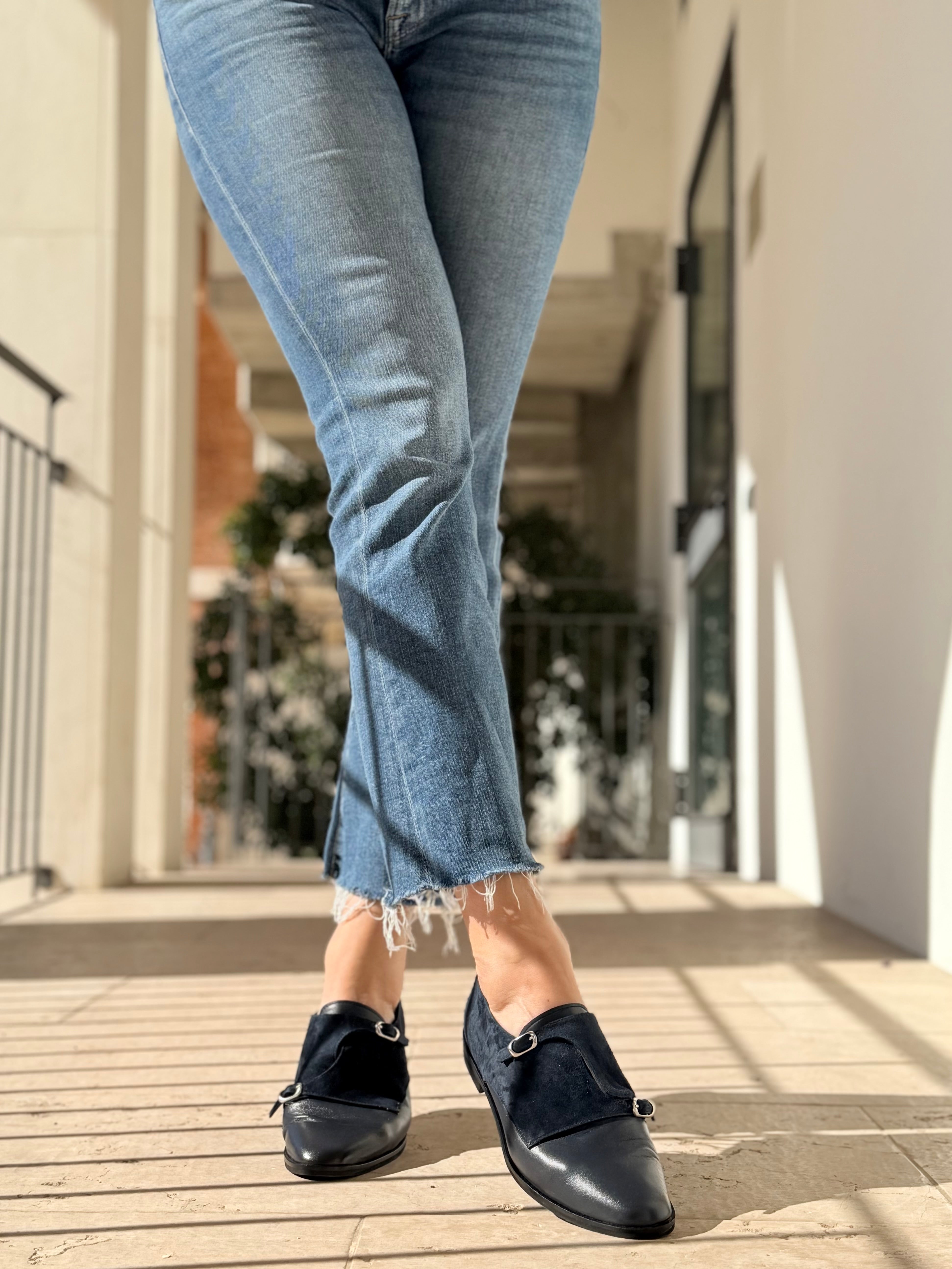 Image of Ramsay Blue scarpina bassa in nappa e camoscio blu artigianale toscana