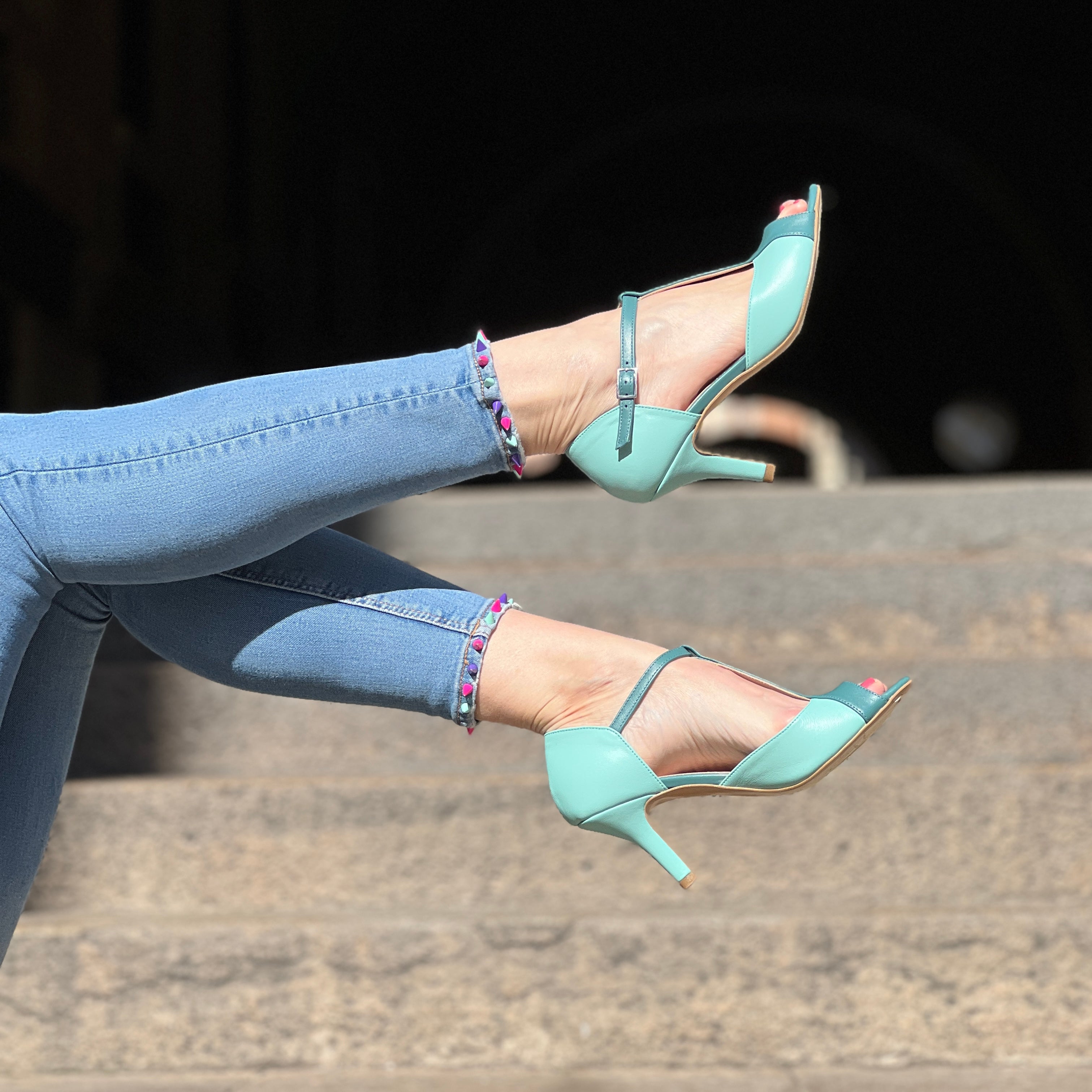 Potter Acqua scarpa da tango tacco 8 cm in nappa azzurra e turchese  artigianale pugliese