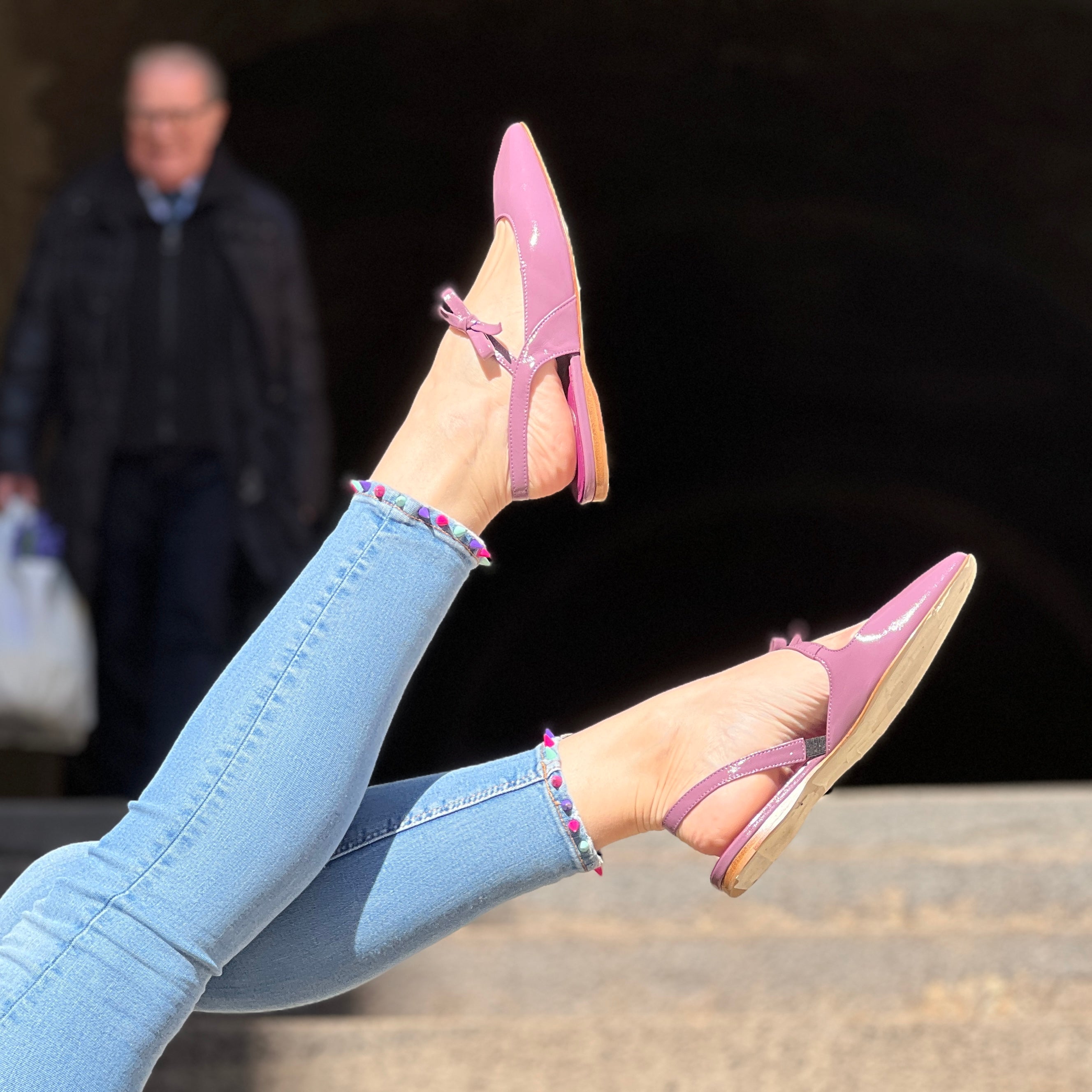 Image of Miami Uva ballerina chanel in pelle viola tacco 1 cm artigianale marchigiana