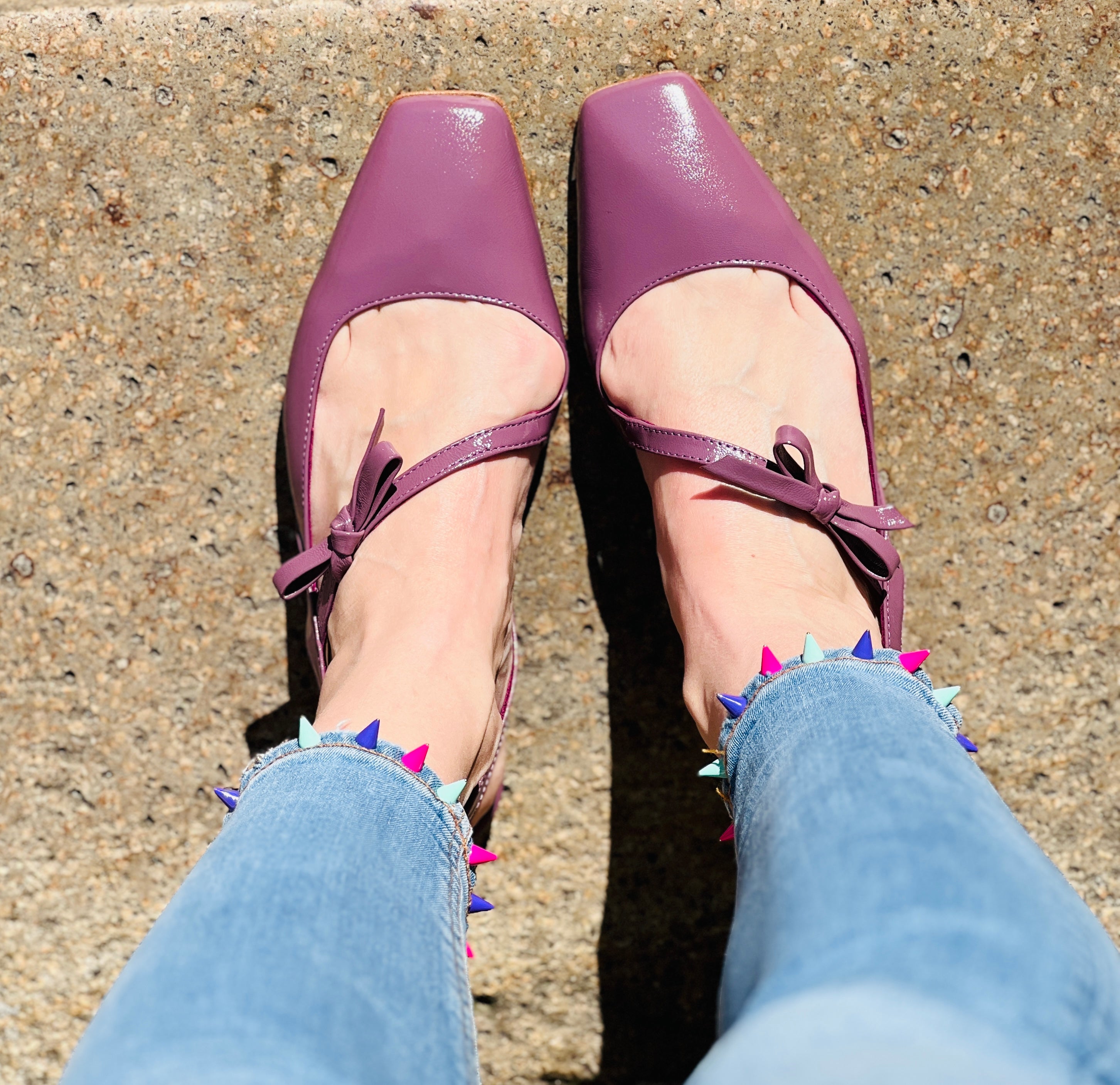 Image of Miami Uva ballerina chanel in pelle viola tacco 1 cm artigianale marchigiana