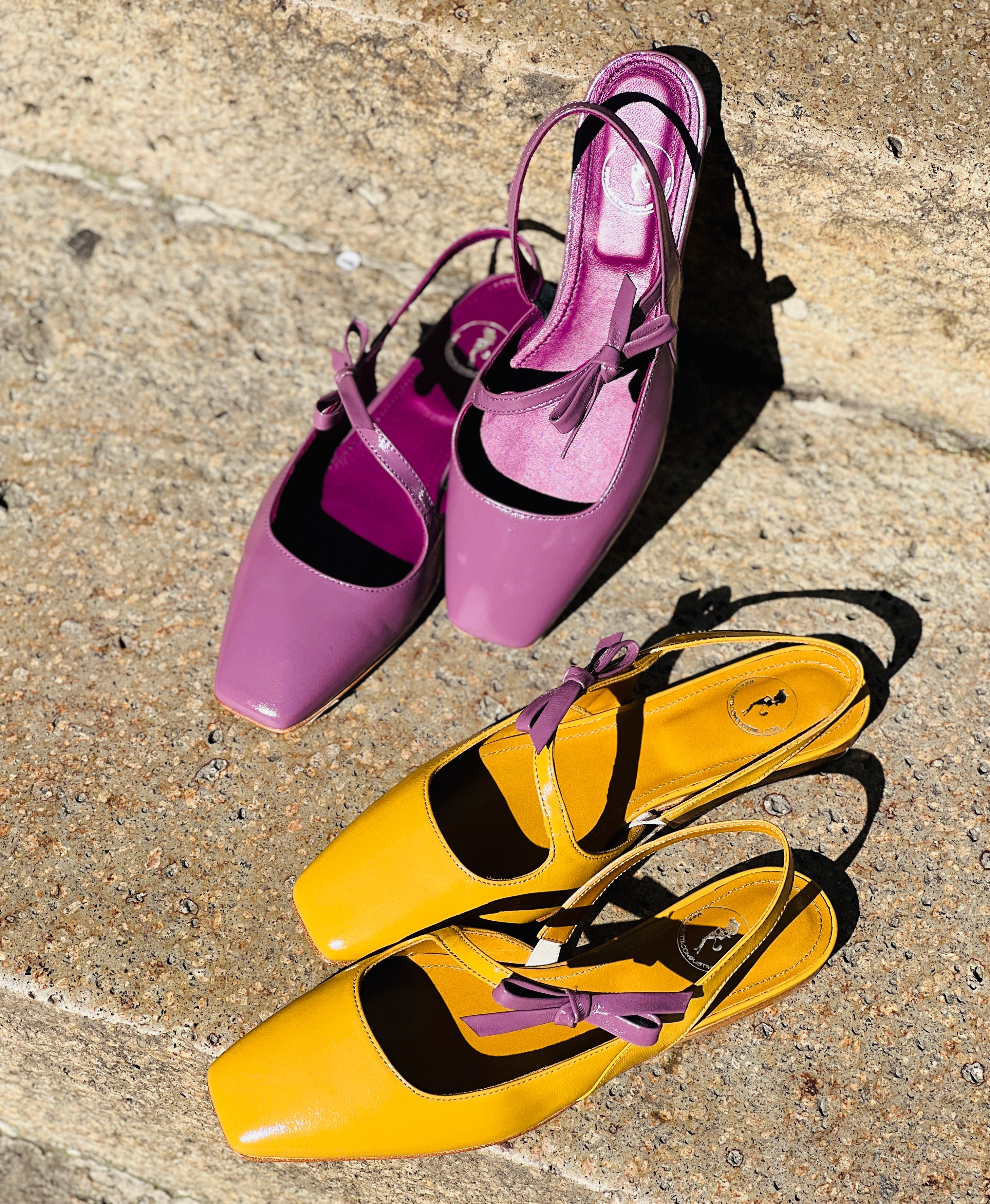 Image of Miami Uva ballerina chanel in pelle viola tacco 1 cm artigianale marchigiana