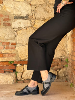 Image of Ops Black scarpa bassa in nappa nera e velluto stampato artigianale toscana