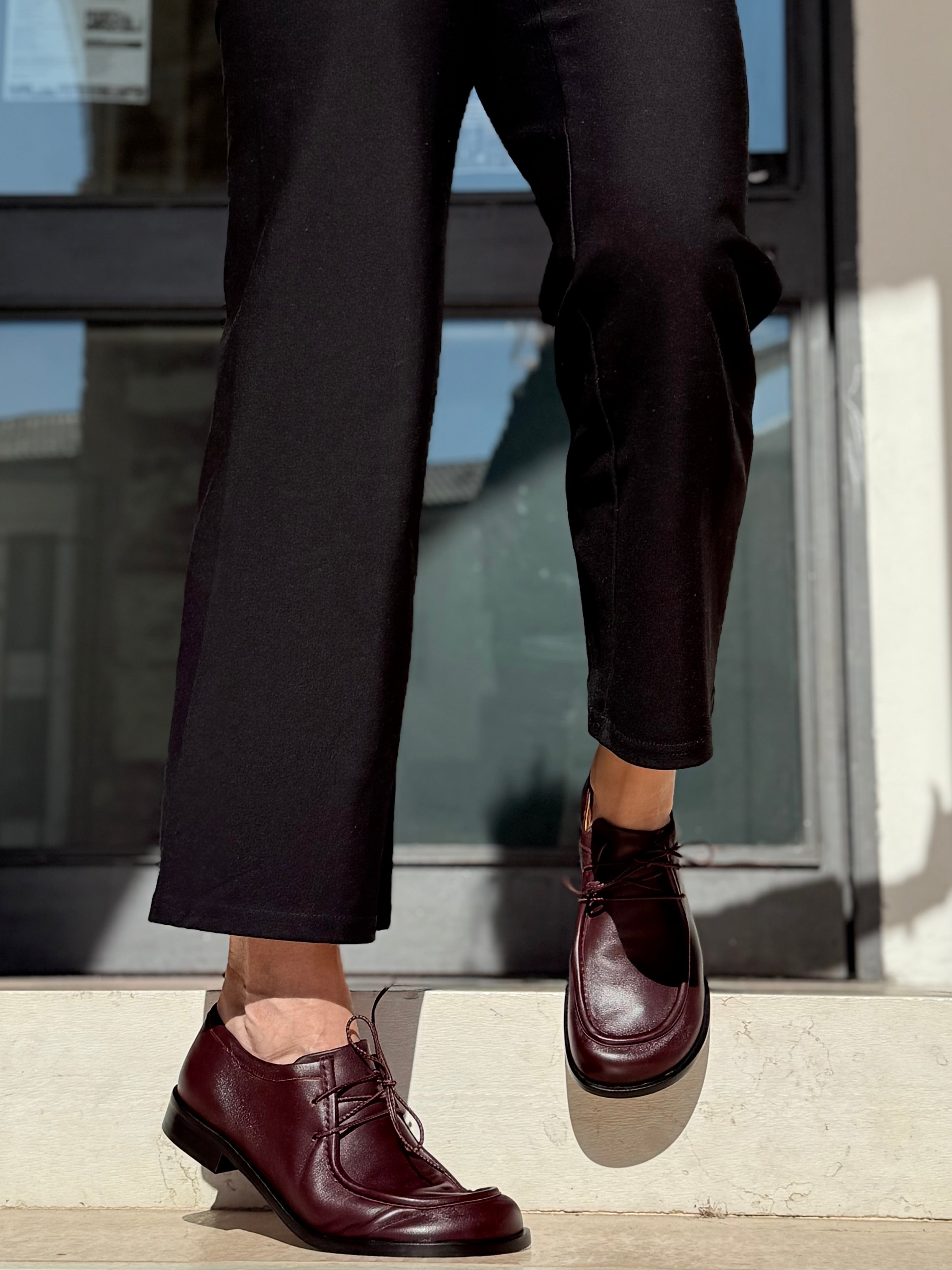 Image of Tenebra Wine mocassino allacciato in nappa bordeaux - 2 cm - lavorazione artigianale