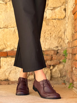 Image of Tenebra Wine mocassino allacciato in nappa bordeaux - 2 cm - lavorazione artigianale