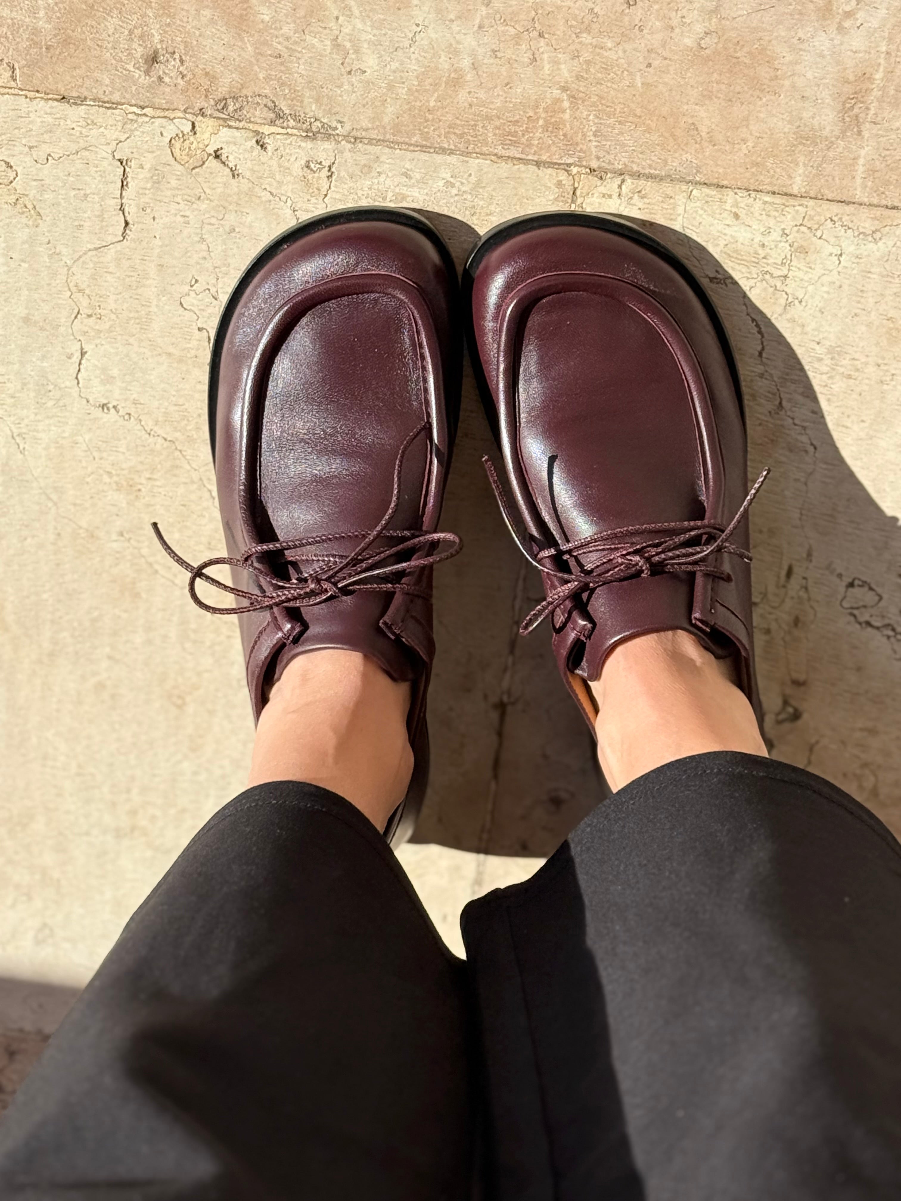 Tenebra Wine mocassino allacciato in nappa bordeaux - 2 cm - lavorazione artigianale