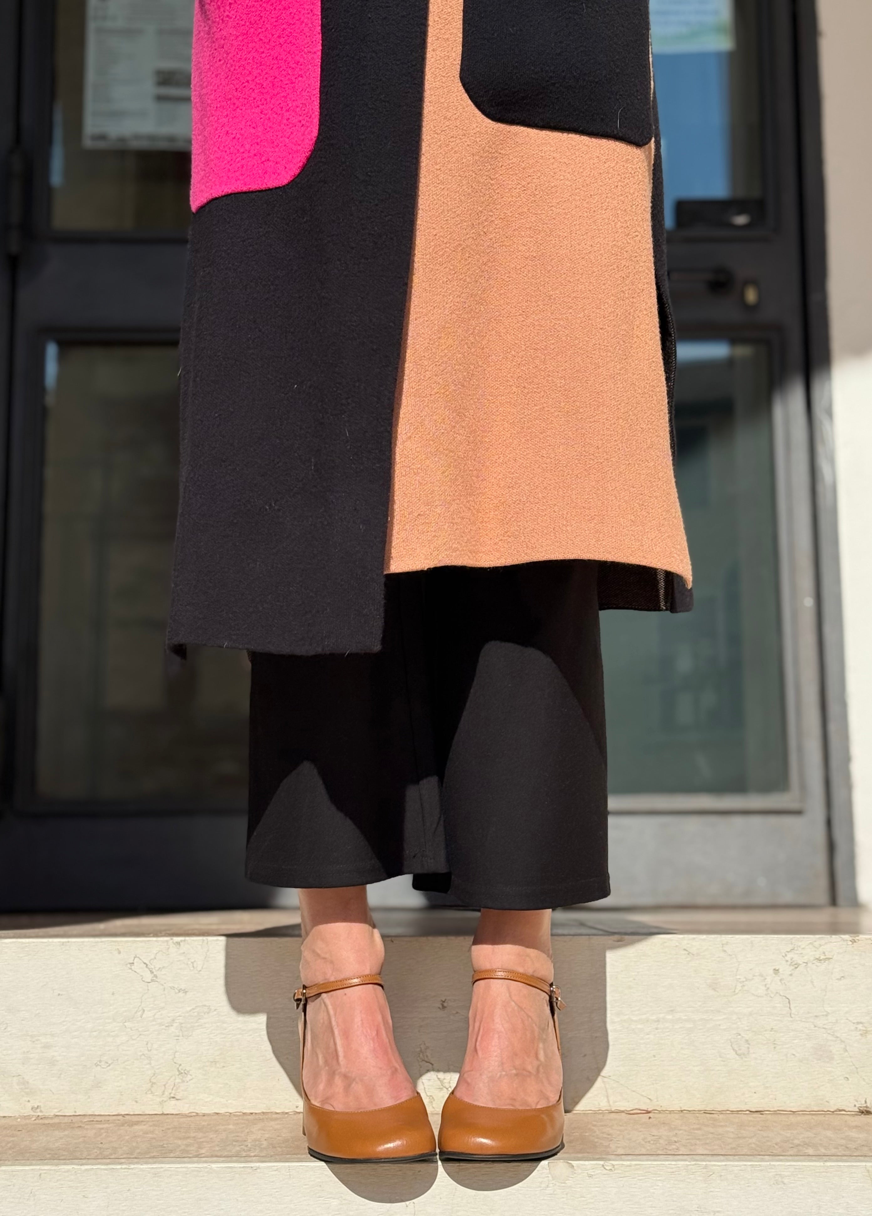 Image of Piper Cuoio decolletè in nappa marrone con cinturino tacco 8 artigianale marchigiana