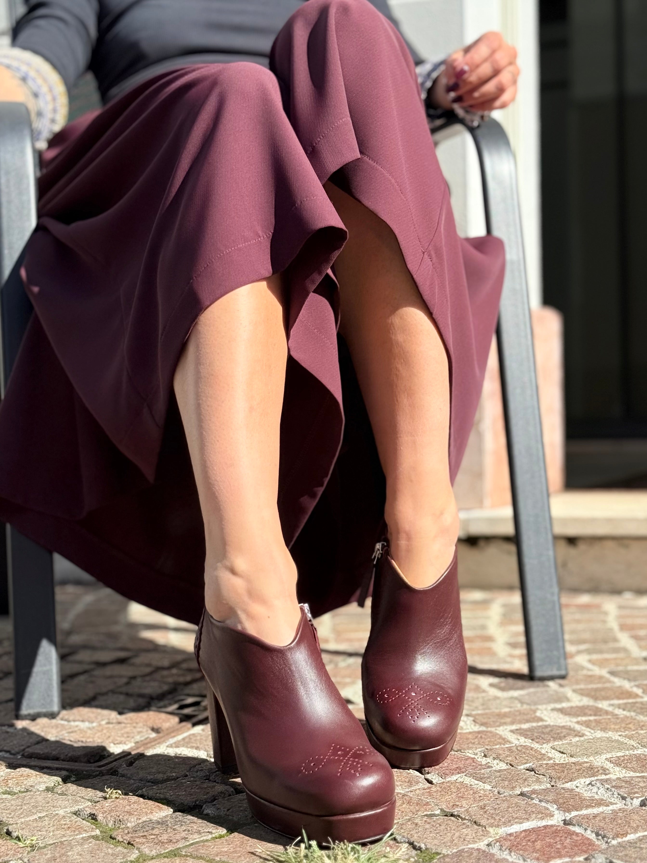 Image of Bett Wine tronchetto in nappa bordeaux artigianale tacco 9 cm Lagattaconglistivali