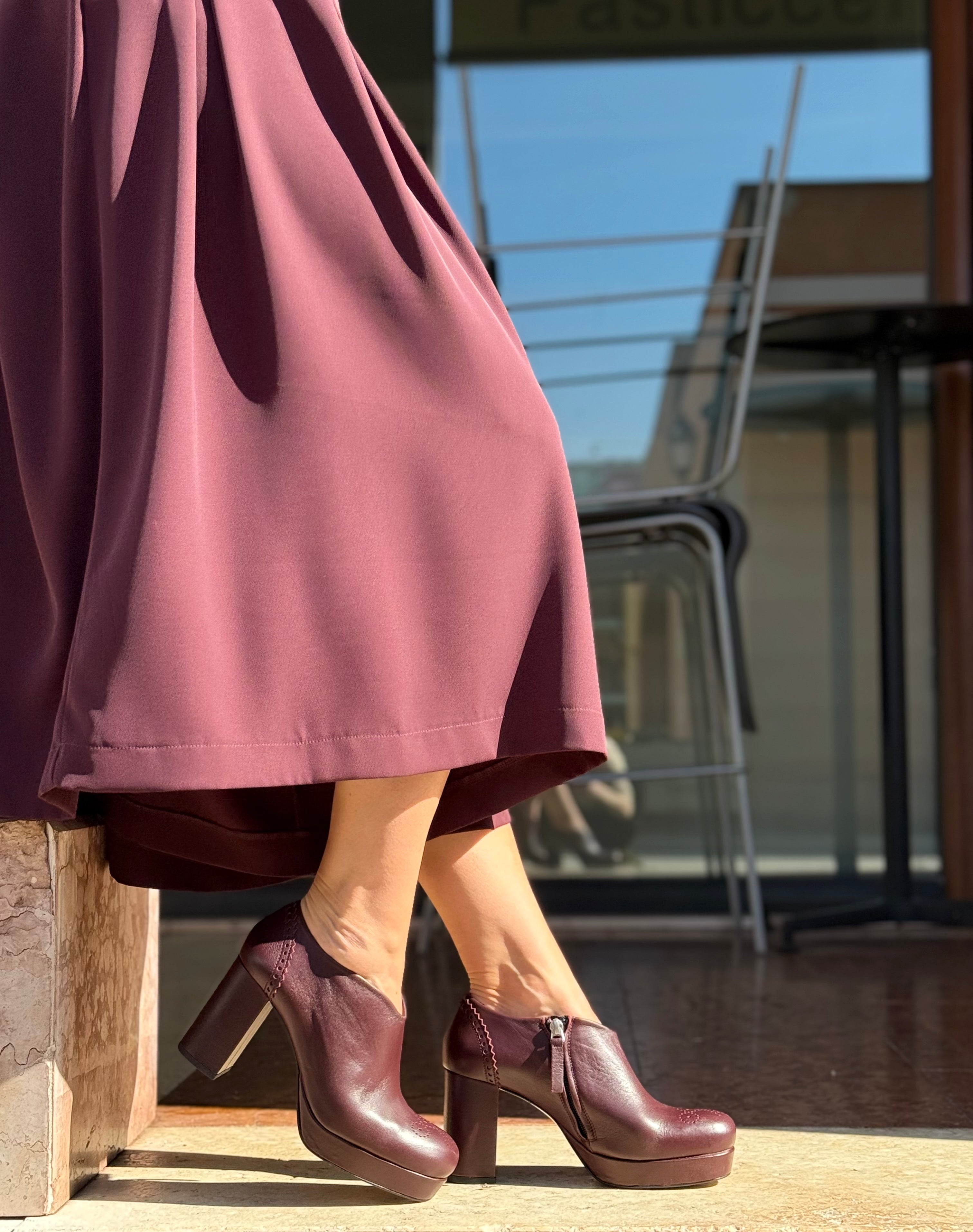 Image of Bett Wine tronchetto in nappa bordeaux artigianale tacco 9 cm Lagattaconglistivali