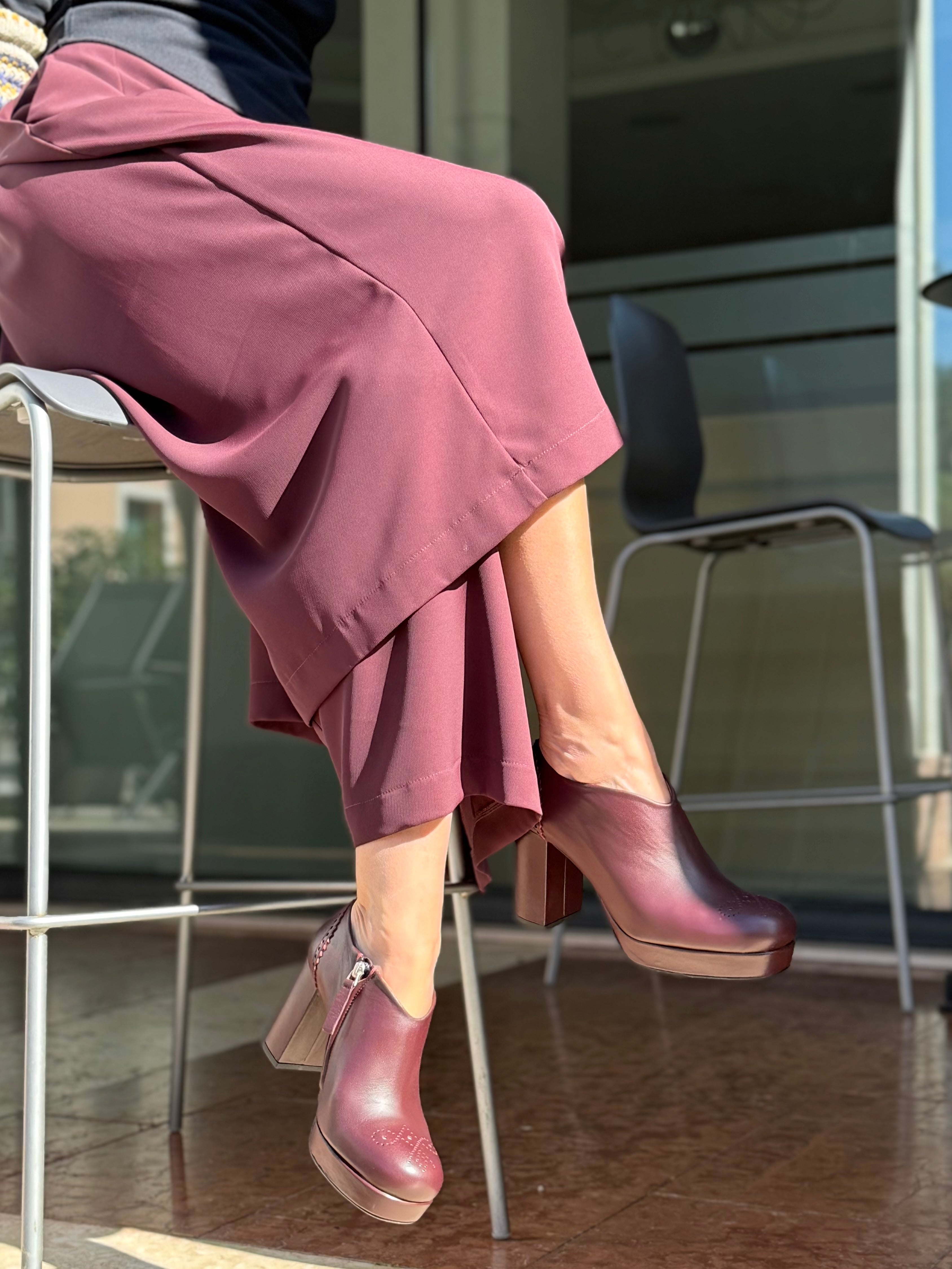 Image of Bett Wine tronchetto in nappa bordeaux artigianale tacco 9 cm Lagattaconglistivali