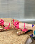Sekiro Fra sandalo con zeppa in nappa rosa artigianale marchigiano