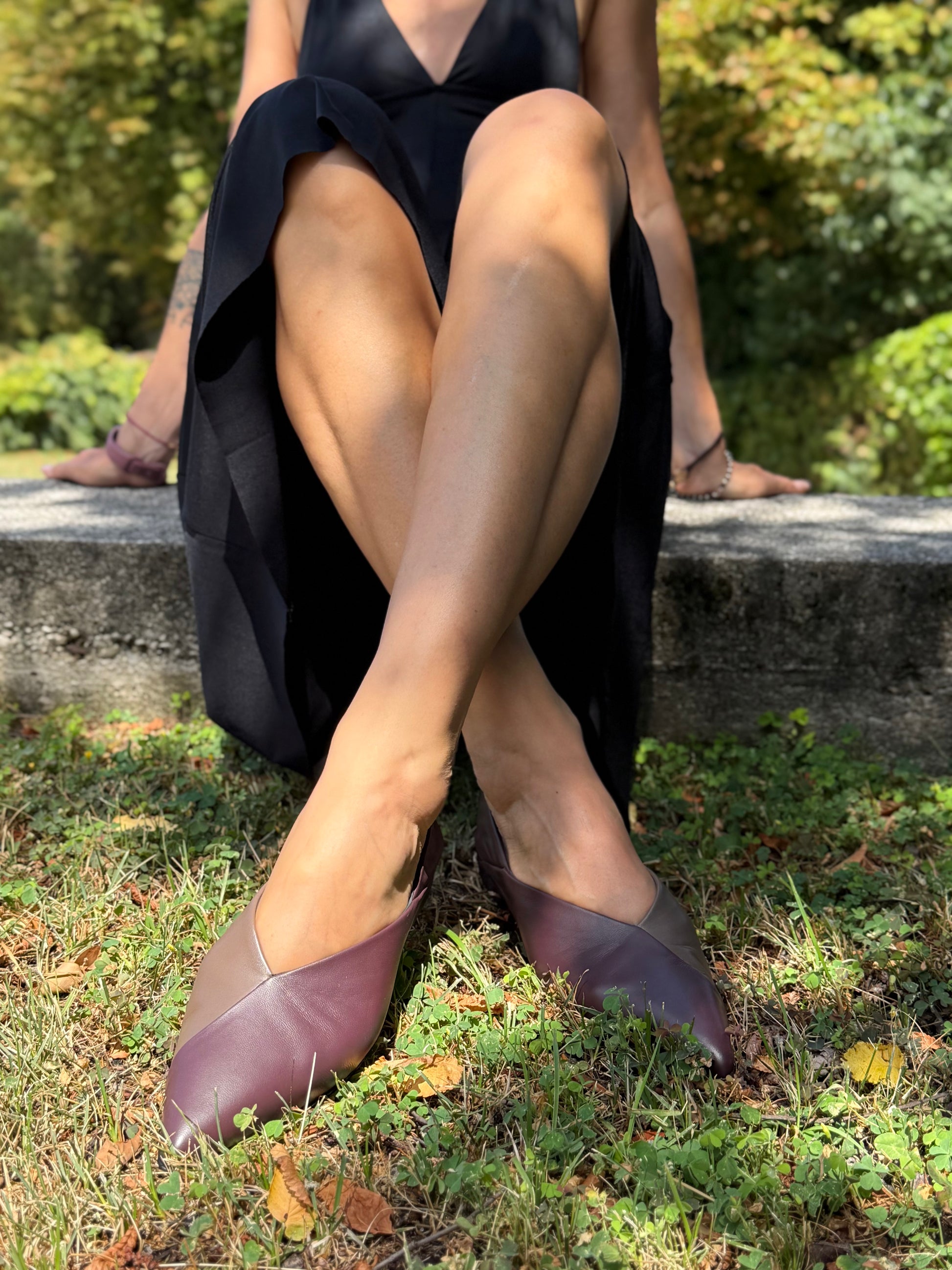 Paron Wine ballerina in nappa bordo e tortora tacco 1.5 artigianale marchigiana