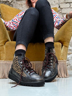 Image of Stelvio Pony Black sneakers in vitello abrasivato e cavallino artigianale toscana